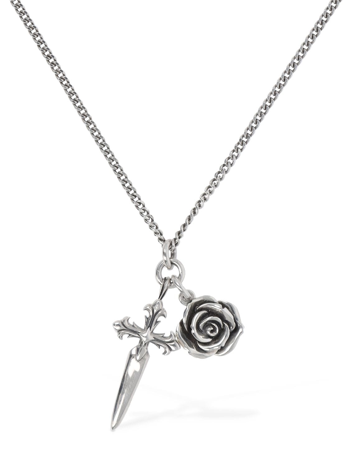 EMANUELE BICOCCHI CROSS & ROSE CHARM NECKLACE