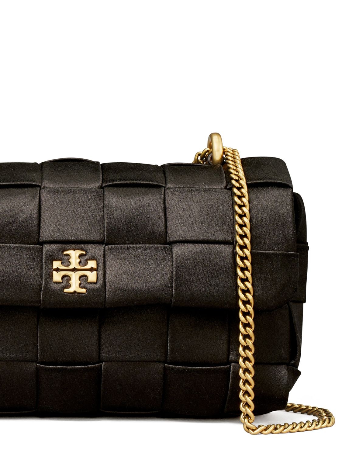 Tory Burch Mini Kira Woven Satin Flap Bag In Black | ModeSens