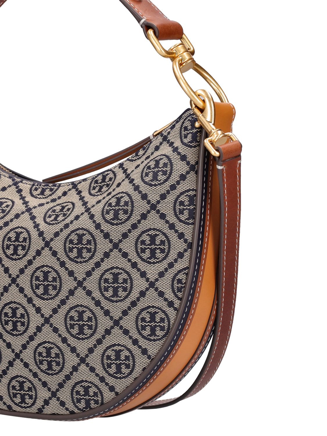 AUTH NWT $548 Tory Burch T Monogram Jacquard Studded Mini Crescent Bag In  Claret