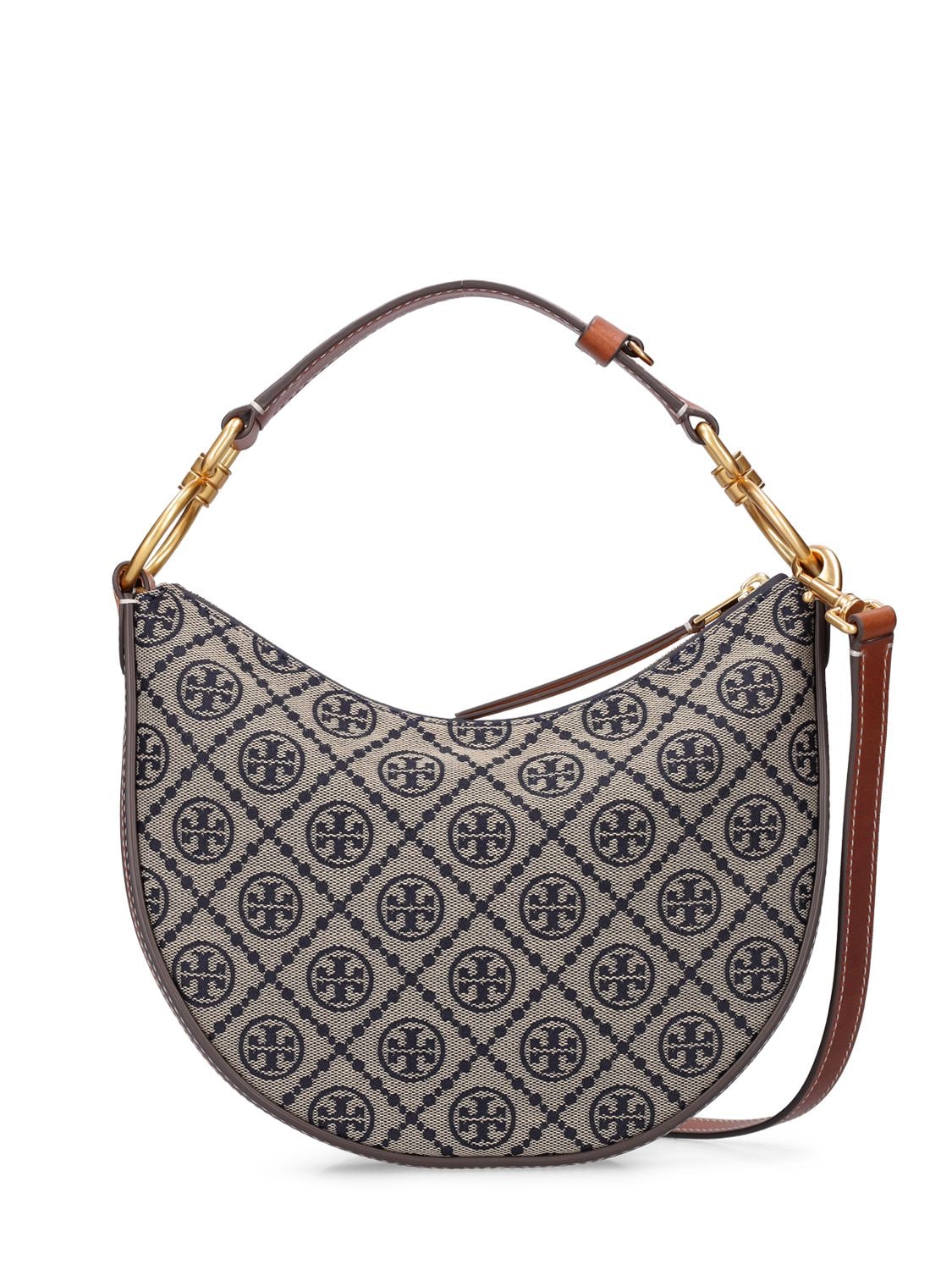 Tory Burch T Monogram Jacquard Mini Crescent Bag In Navy | ModeSens