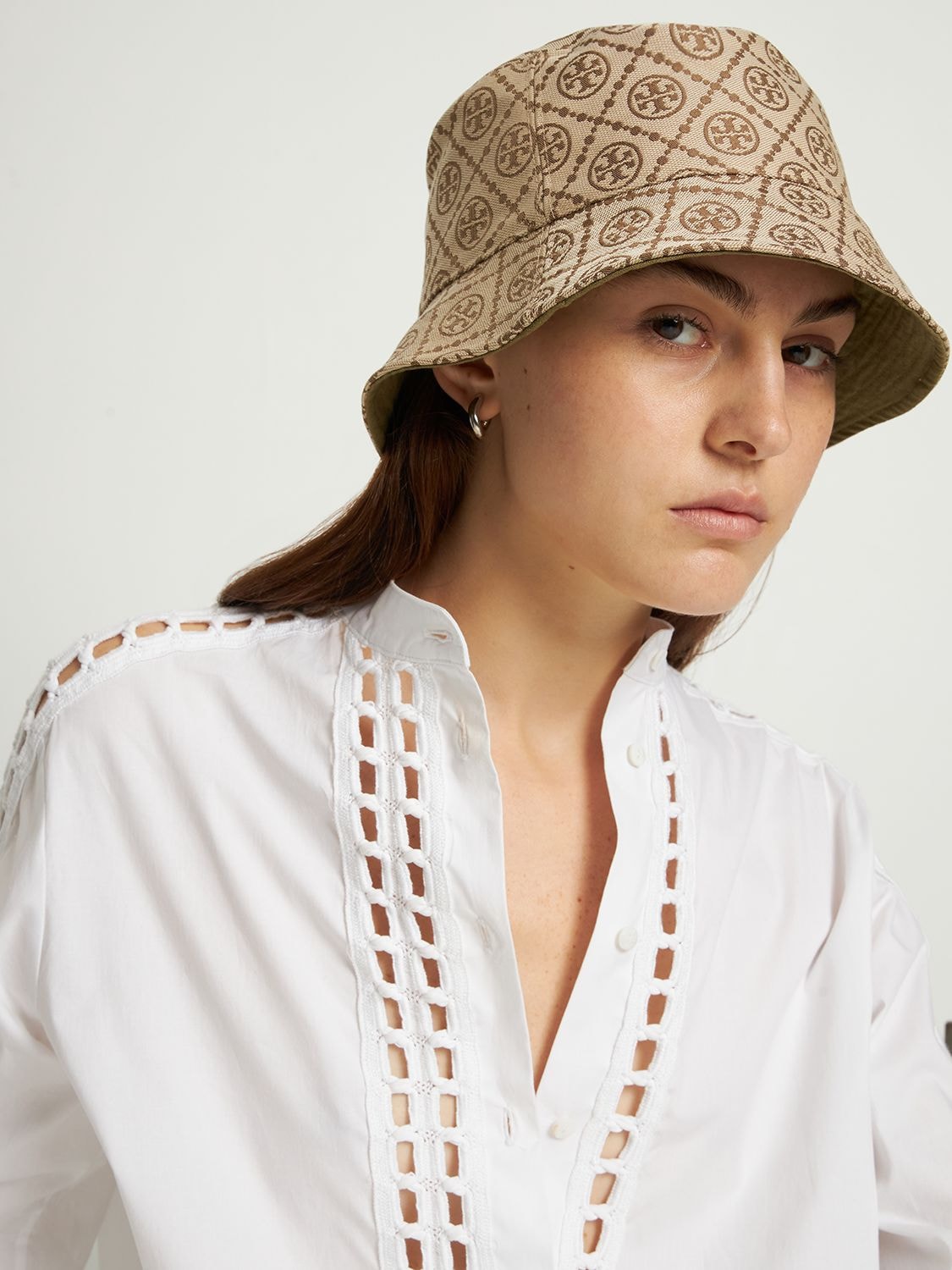 Short-Brim T Monogram Jacquard Raffia Bucket Hat : Women's Accessories, Hats