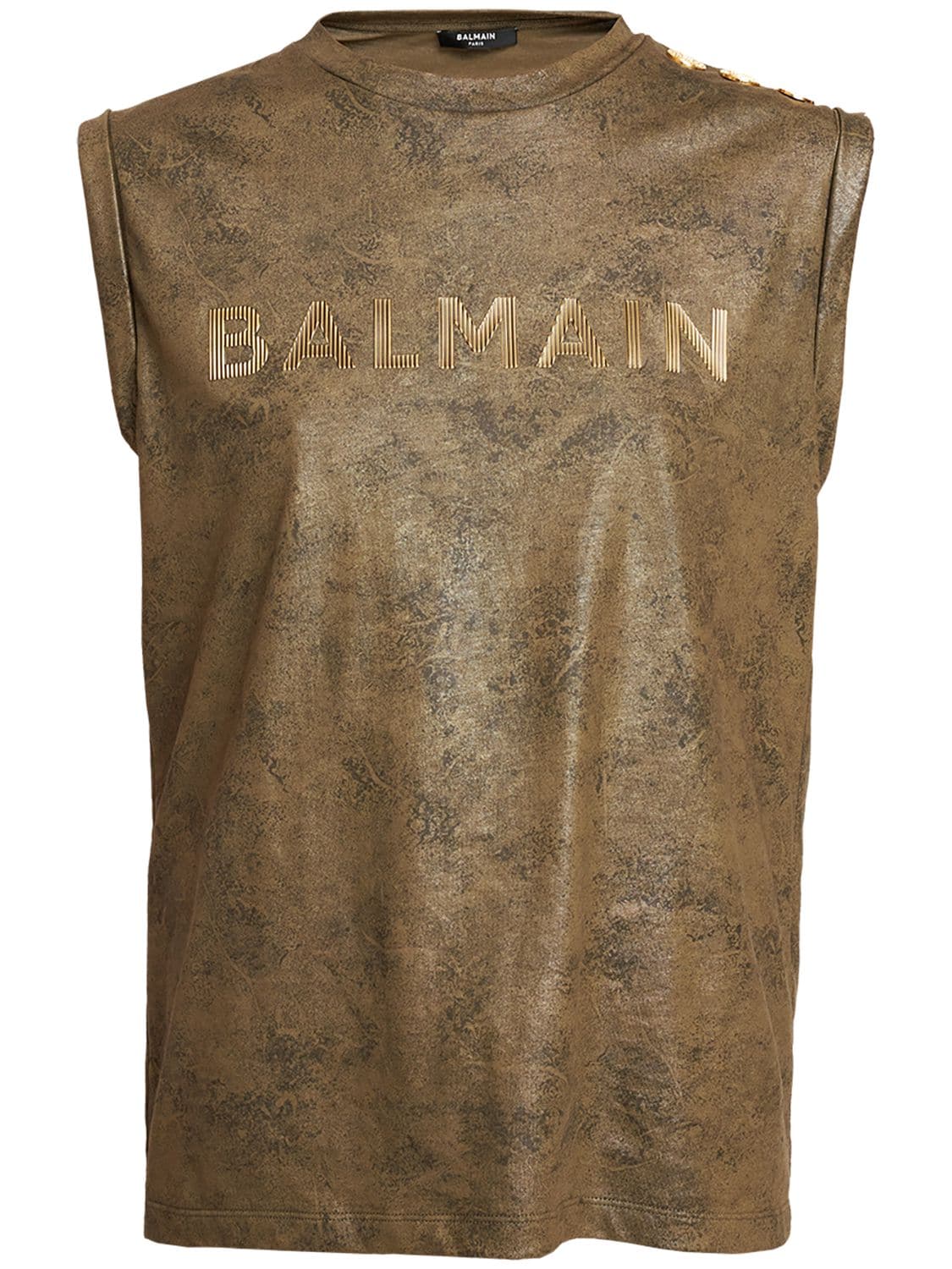 BALMAIN Logo Print Waxed Cotton Tank Top