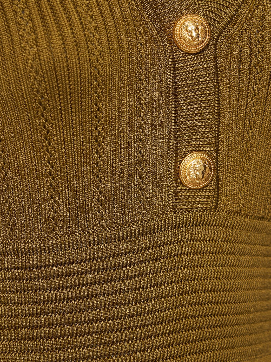 Shop Balmain Viscose Blend Knit Rib Mini Dress In Military Green