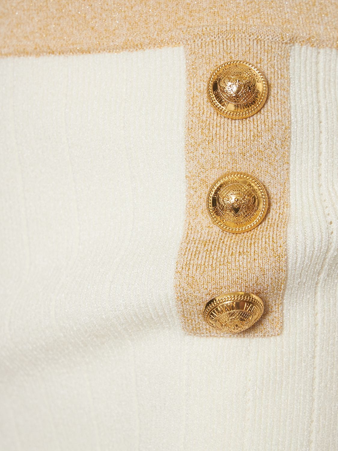 Shop Balmain Viscose Knit Mini Skirt In White,gold