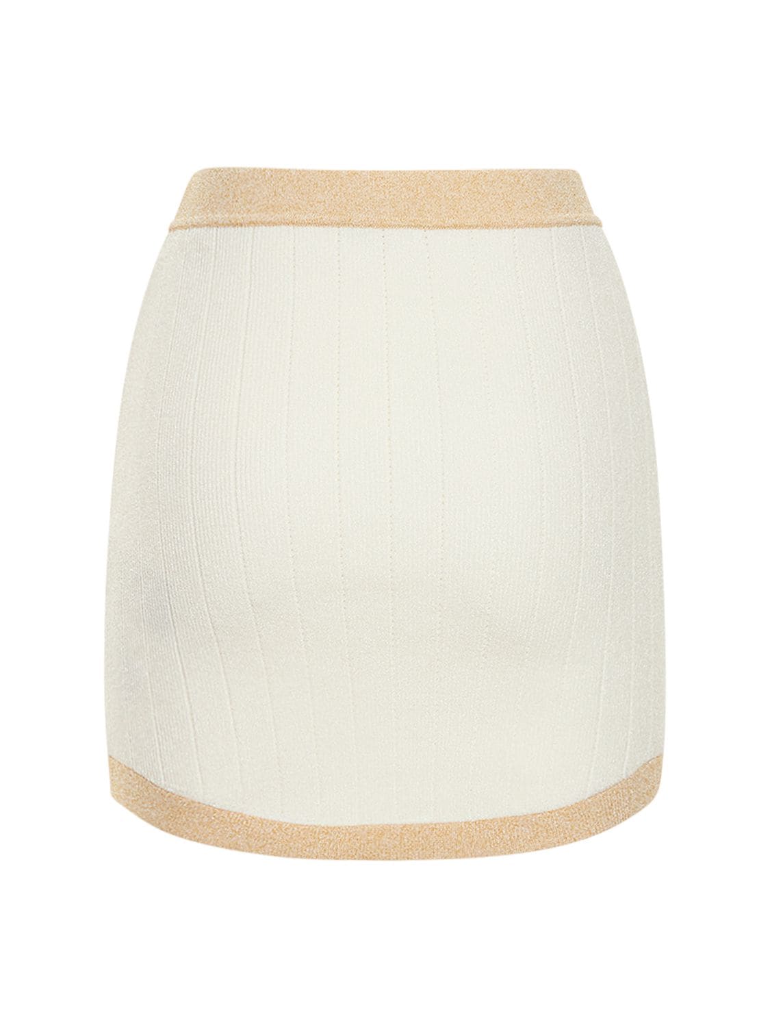 Shop Balmain Viscose Knit Mini Skirt In White,gold