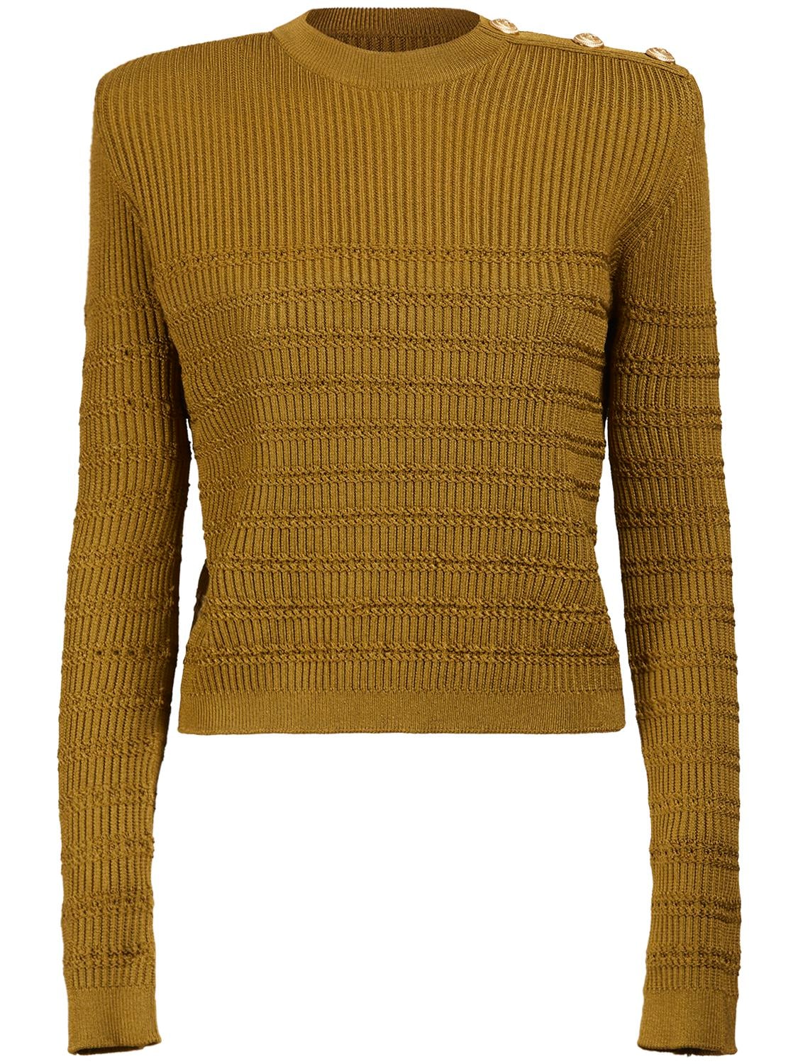 BALMAIN Viscose Rib Knit Crewneck Sweater