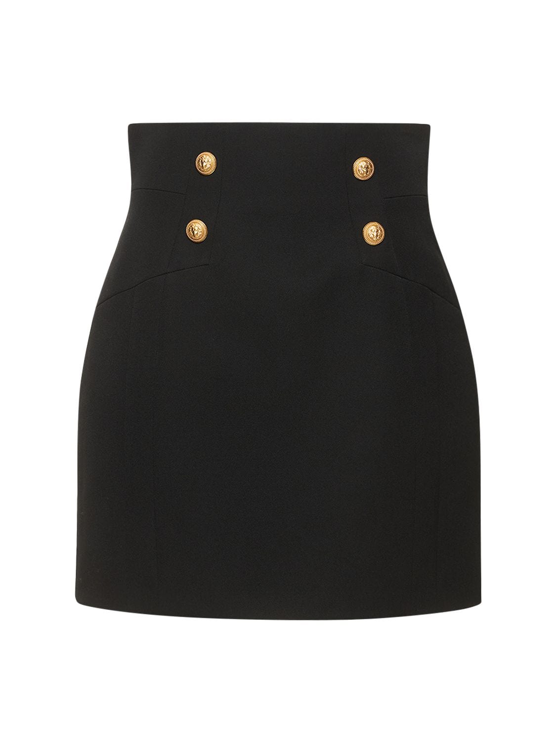 Shop Balmain Wool Grain De Poudre Mini Skirt In Black