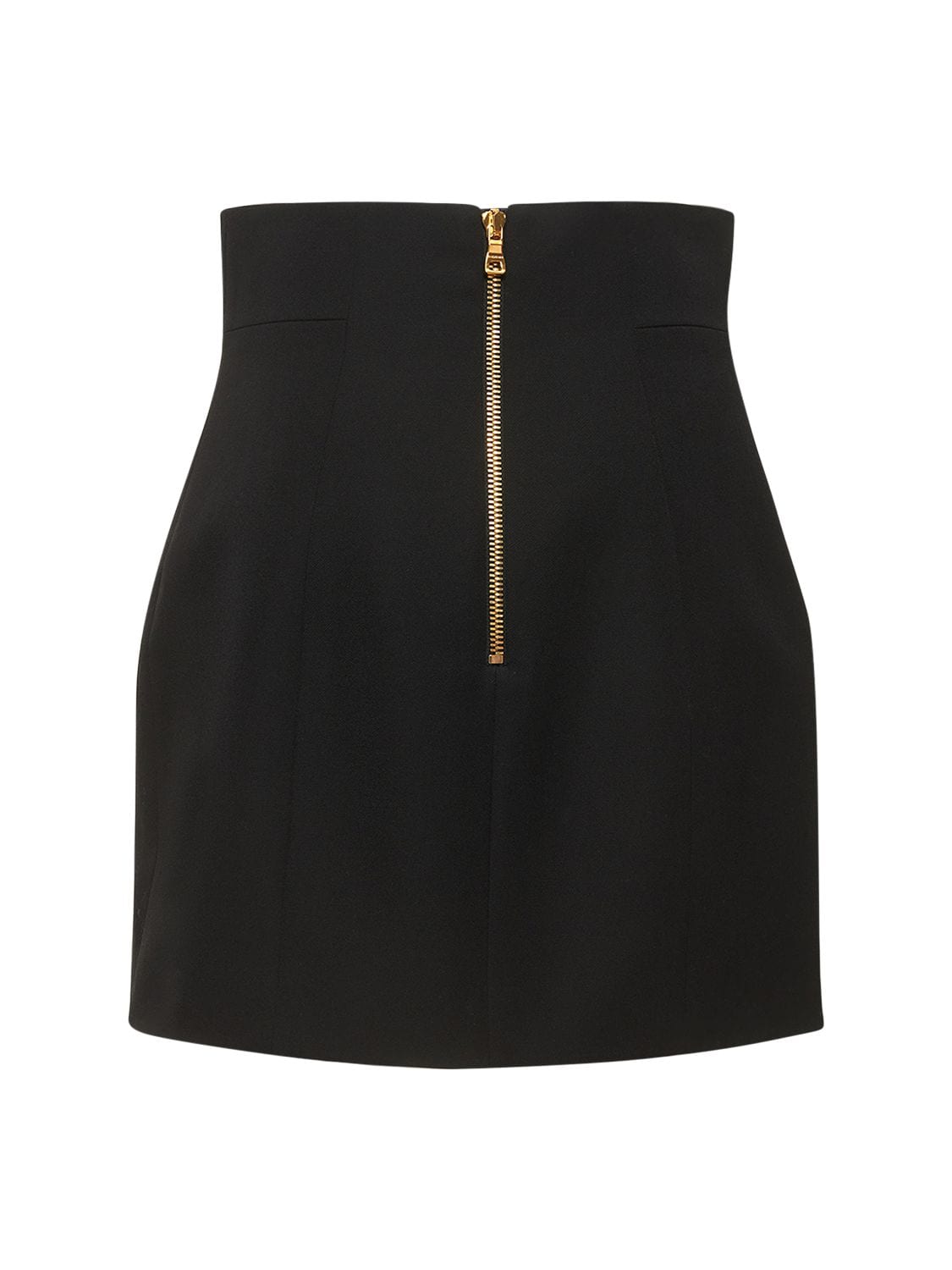 Shop Balmain Wool Grain De Poudre Mini Skirt In Black