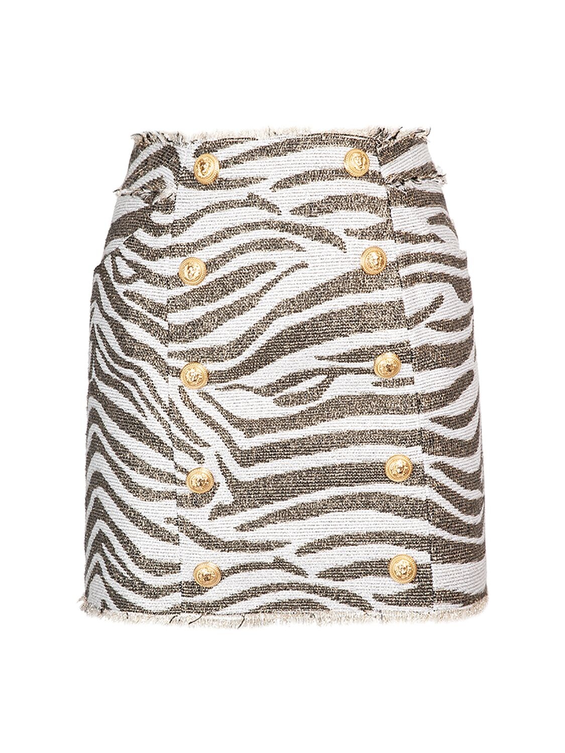 Balmain Hw Butonned Lurex Zebra Short Skirt In Black,white