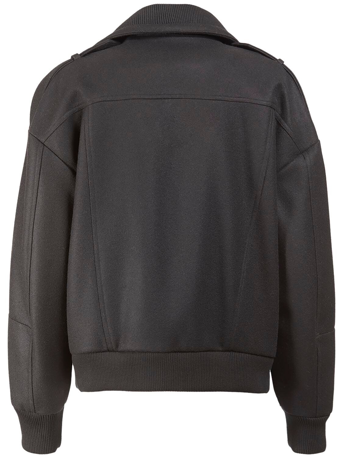 Shop Balmain Oversize Boiled Wool Zip Short Coat In Black