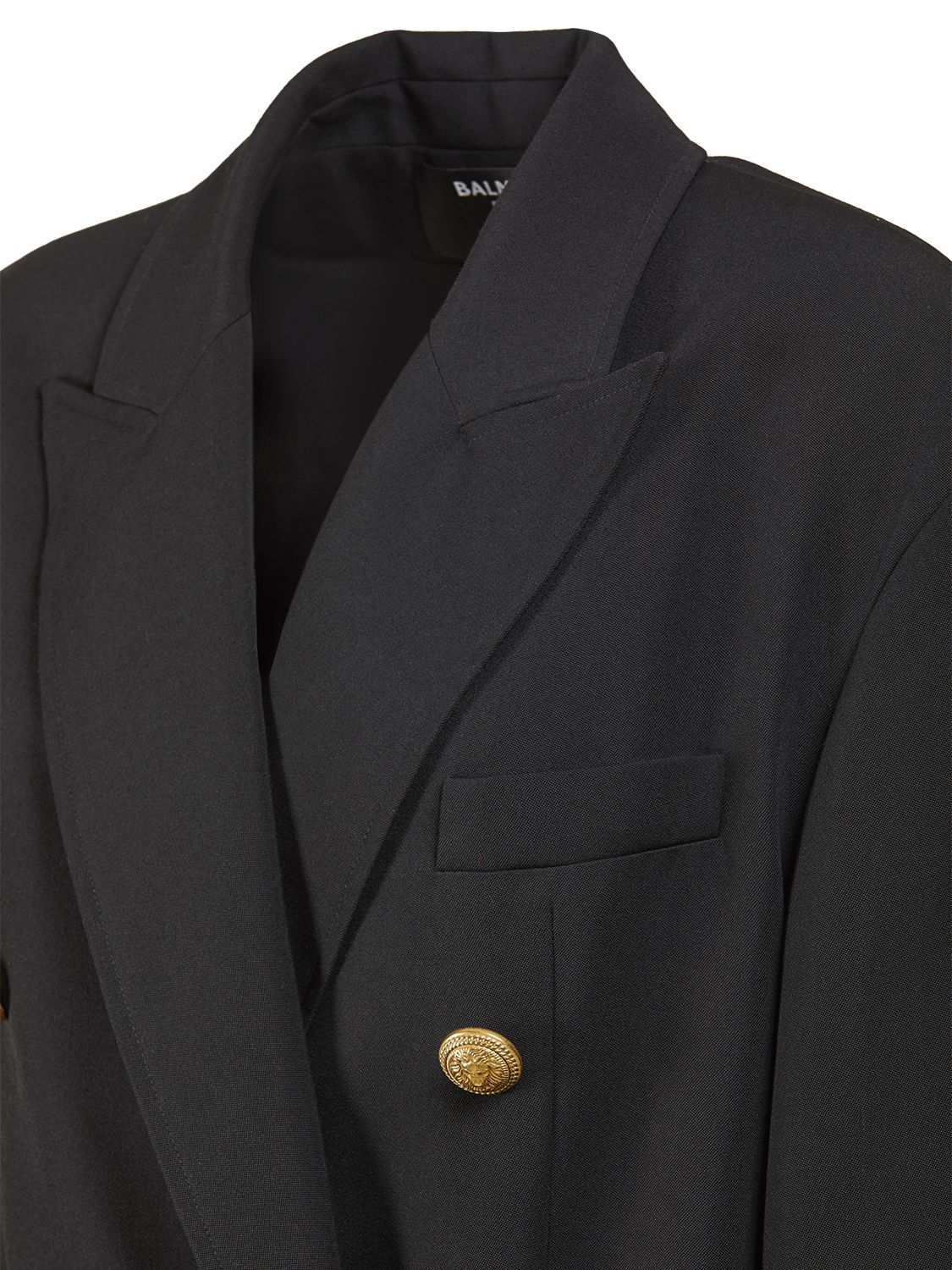 Shop Balmain Oversize Wool Grain De Poudre Coat In Black