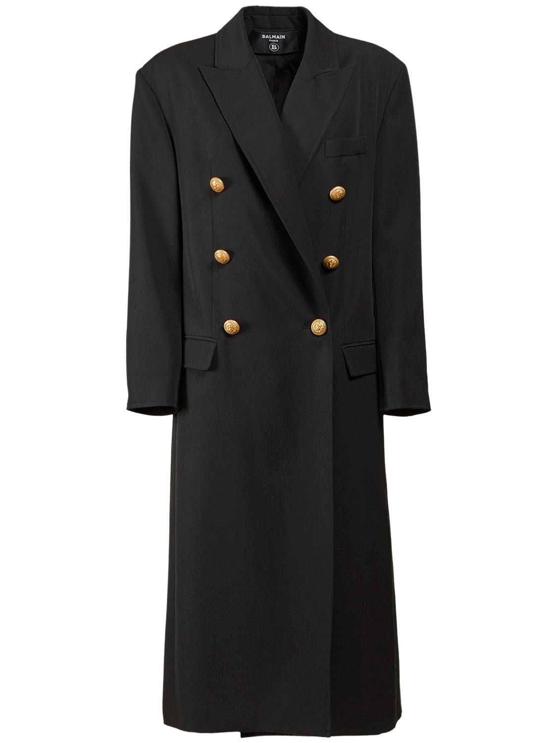 Shop Balmain Oversize Wool Grain De Poudre Coat In Black