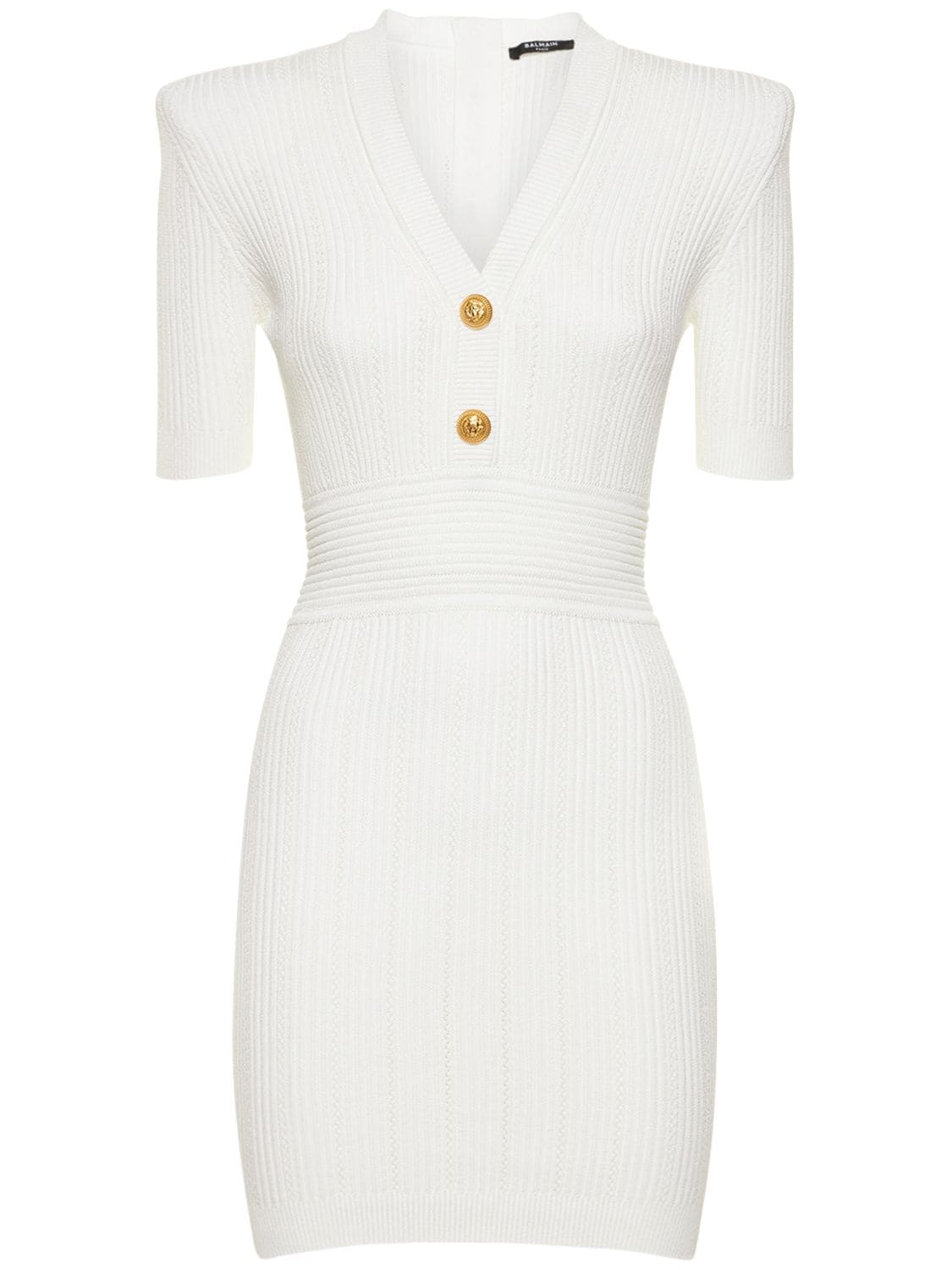 Shop Balmain Viscose Blend Knit Mini Dress In White