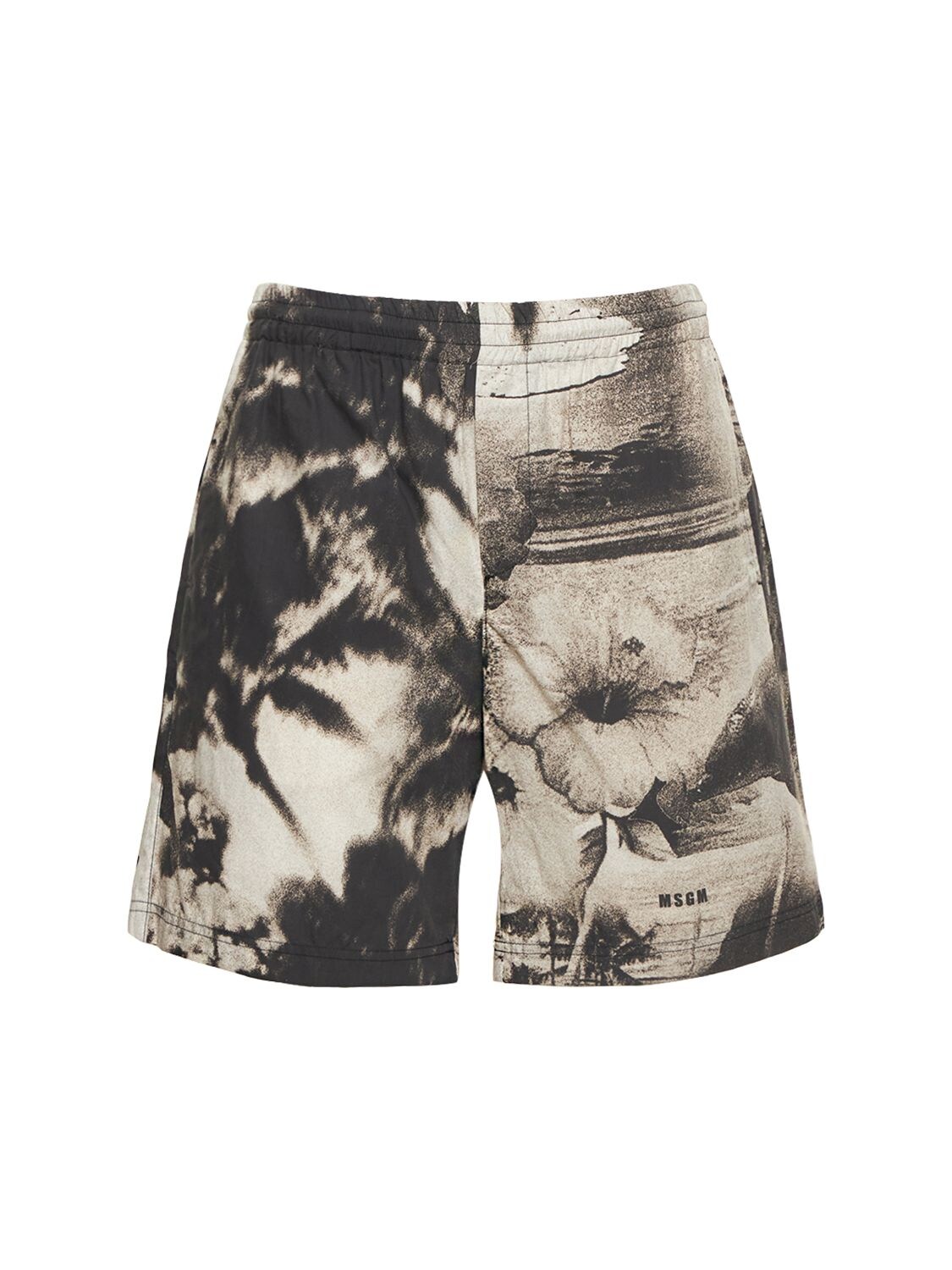 Msgm Bermuda Shorts With Abstract Print And Elastic Waistband In Black