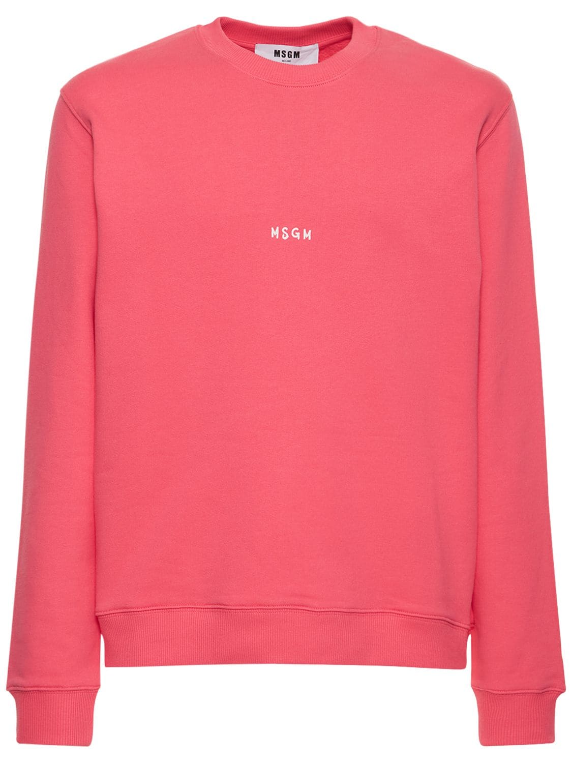 Msgm Micro Logo Cotton Crewneck Sweatshirt In Fuchsia