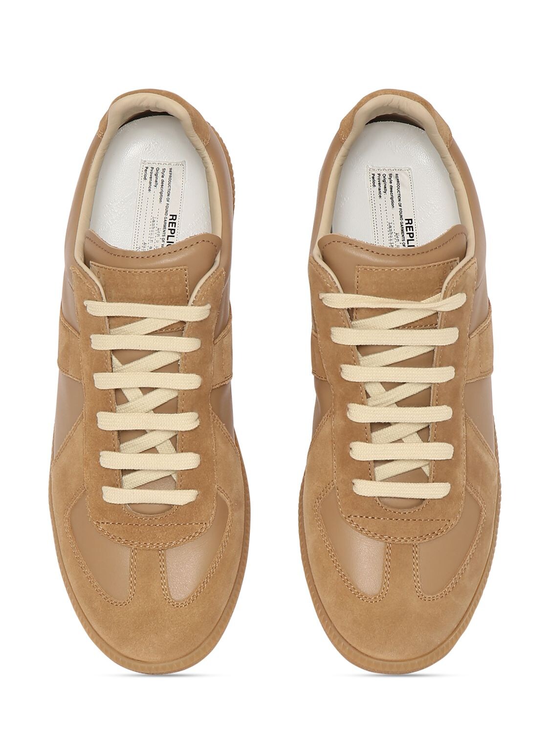 Shop Maison Margiela Replica Leather & Suede Low Top Sneakers In Chamois