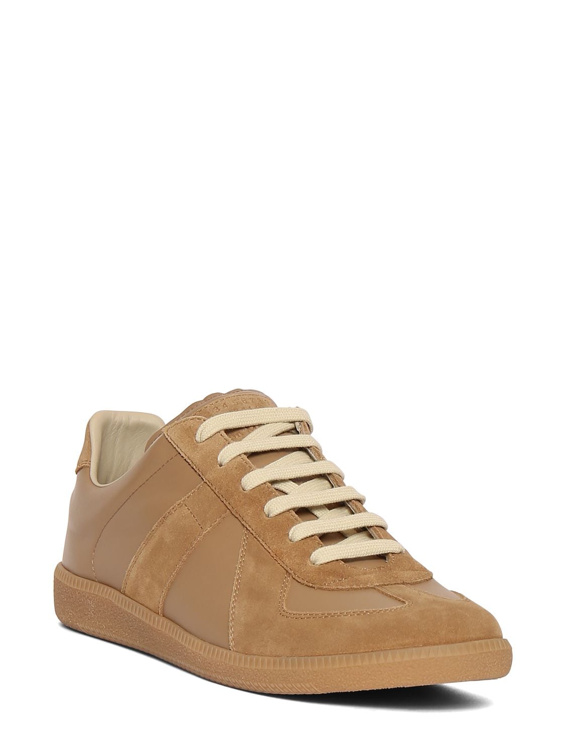 Shop Maison Margiela Replica Leather & Suede Low Top Sneakers In Chamois