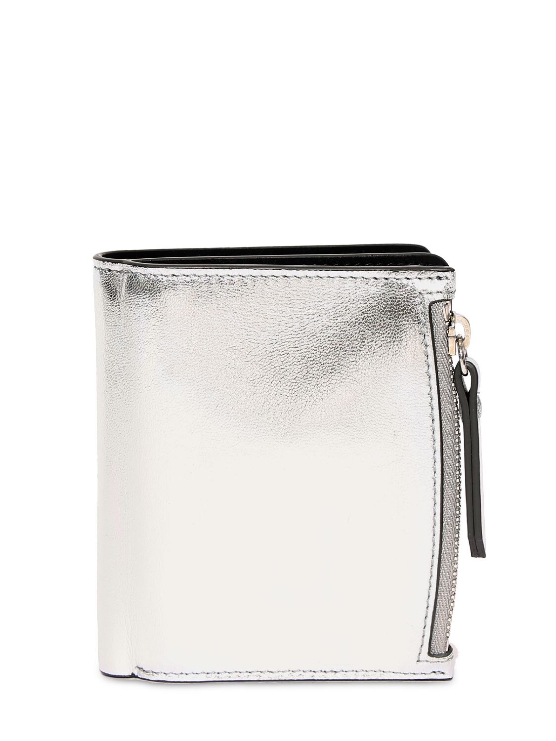 Maison Margiela Metallized Leather Flip Flap Wallet In Silver