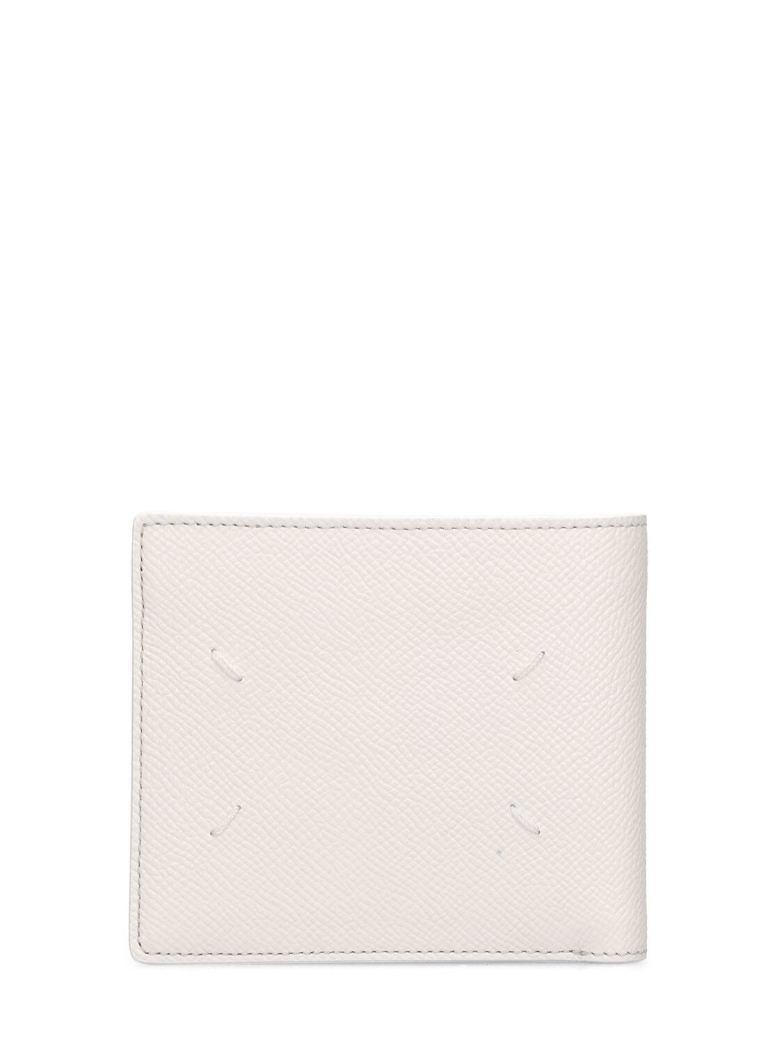 Shop Maison Margiela Logo Grainy Leather Billfold Wallet In White