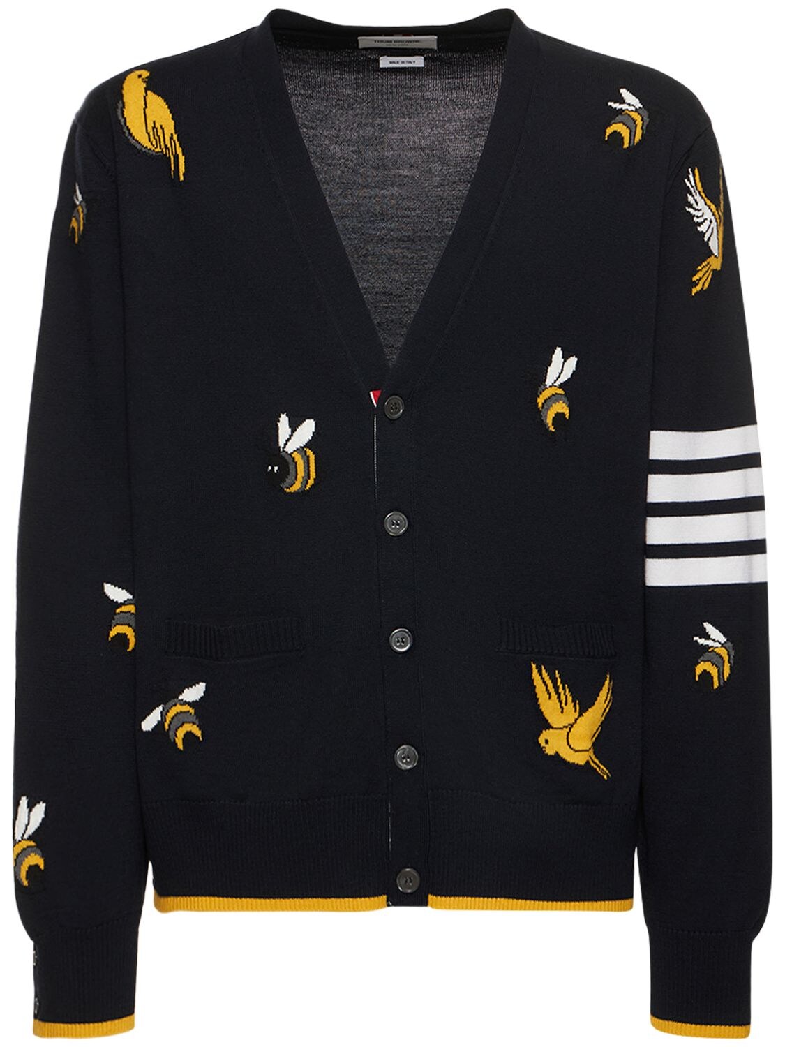 Thom Browne Birds Beers Half Drop Wool And Cotton Cardigan In Navy