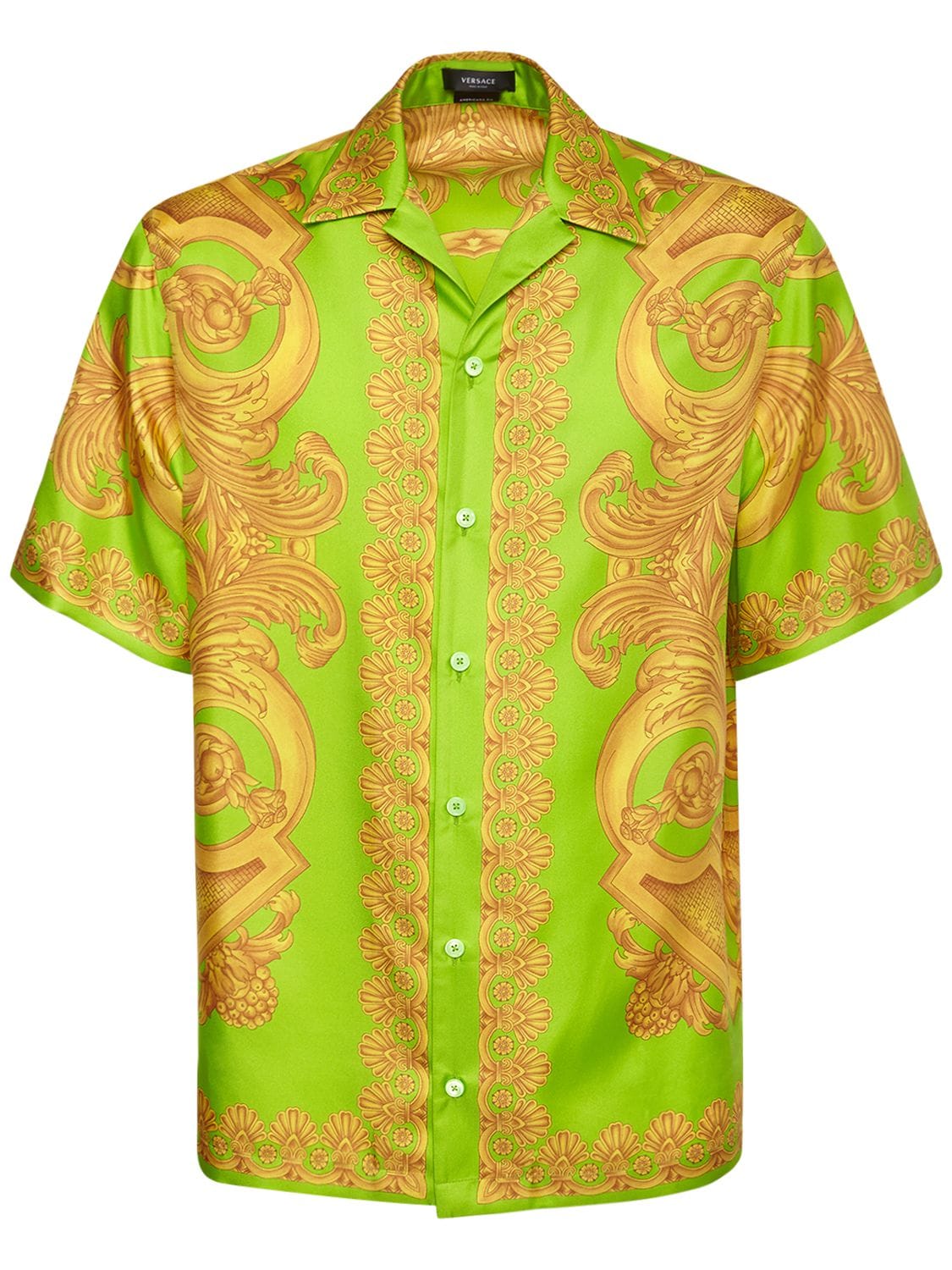 Versace Heritage Print Silk Twill Shirt In Green