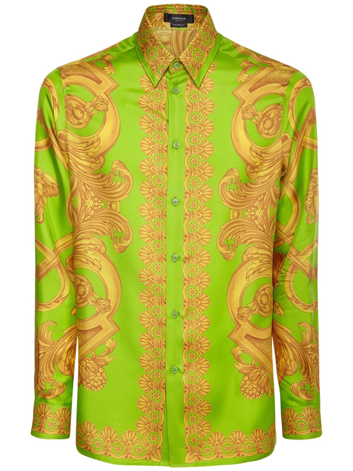 Versace Heritage Print Silk Twill Shirt In Green | ModeSens