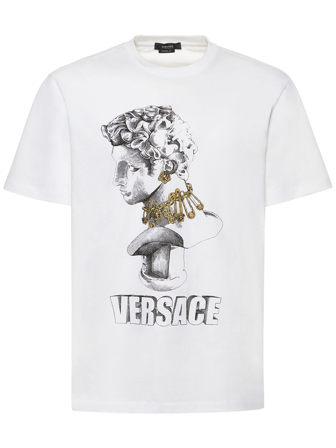 Versace Sculpture Print Cotton Jersey T-shirt In White