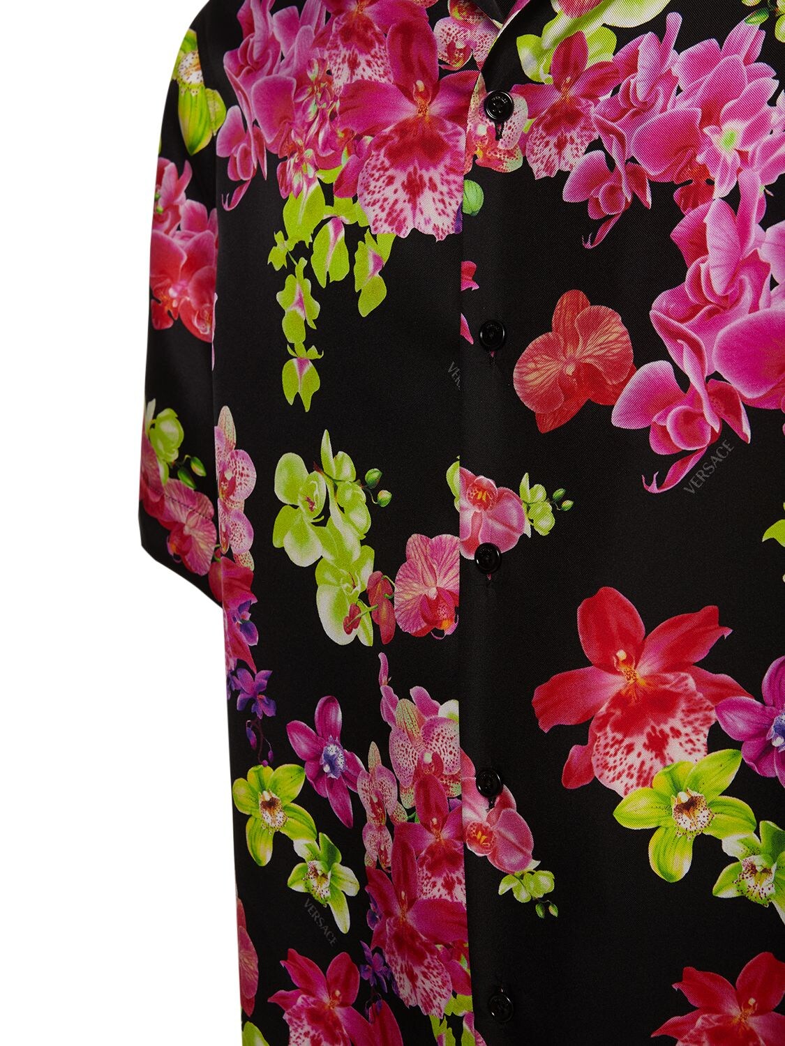 Versace Informal Shirt Floral Silhouette Print Twill Silk Fabric