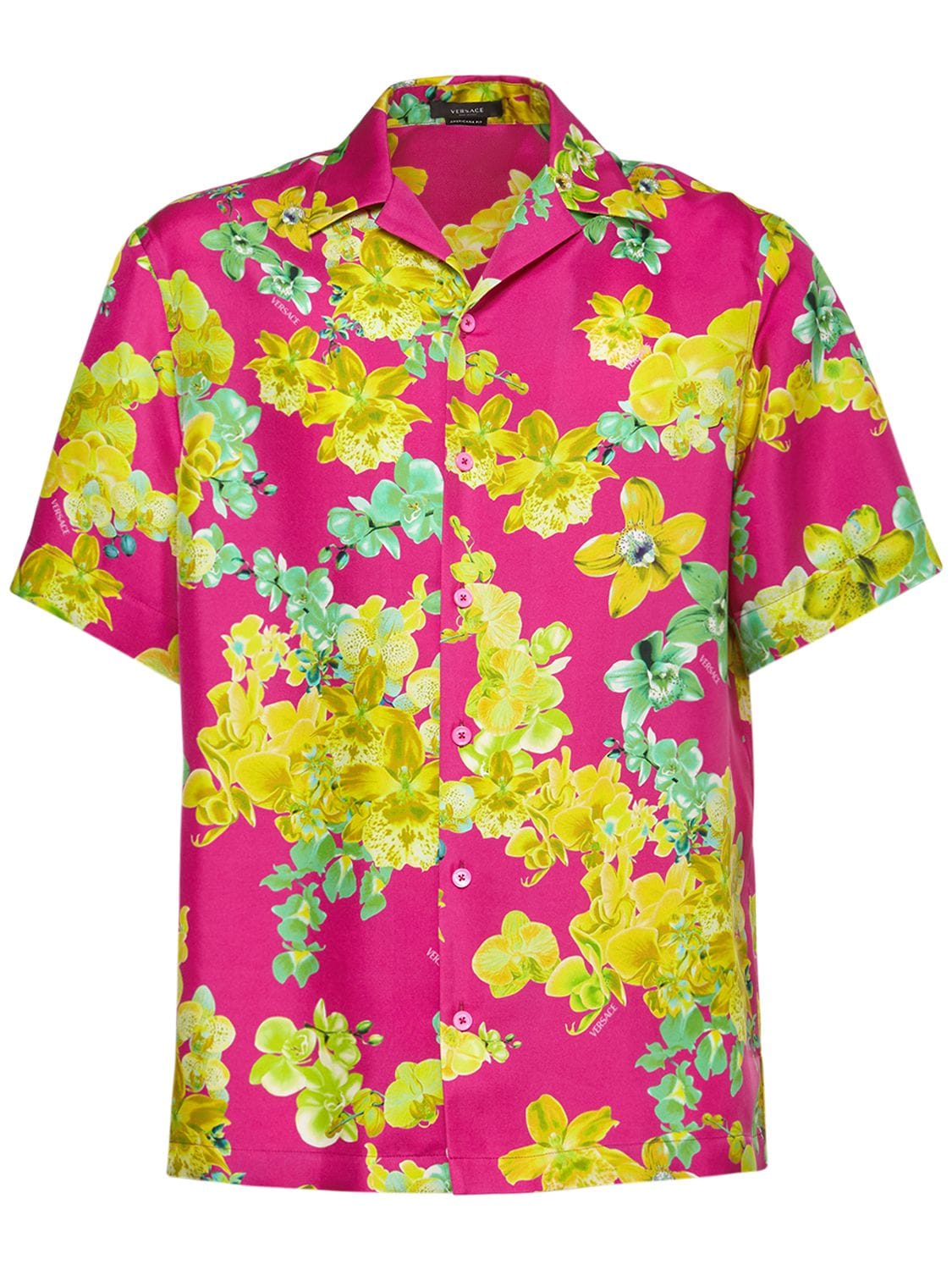 VERSACE Orchid Print Silk Twill Shirt