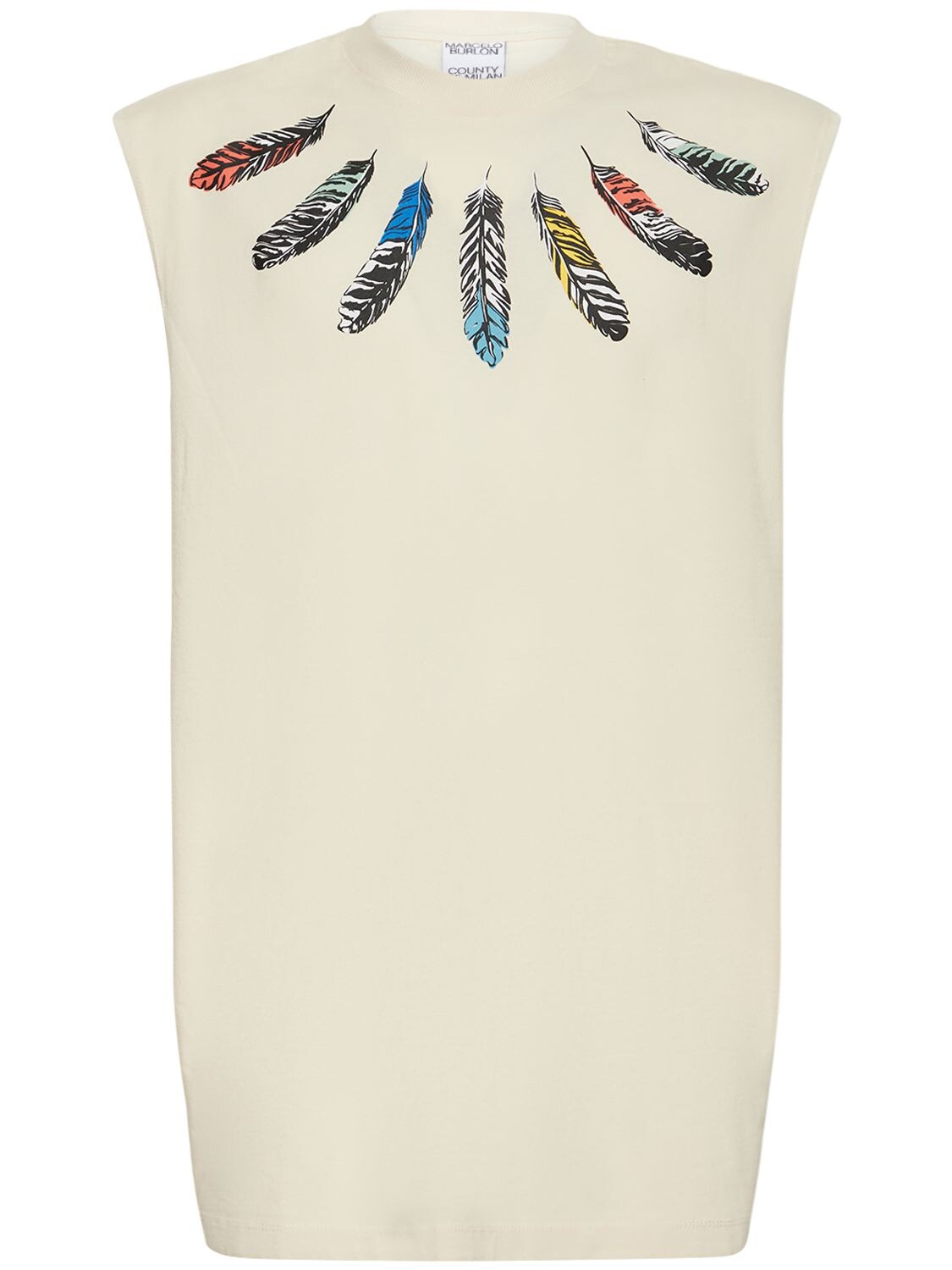 Feathers Print Cotton Jersey Tank Top – MEN > CLOTHING > T-SHIRTS
