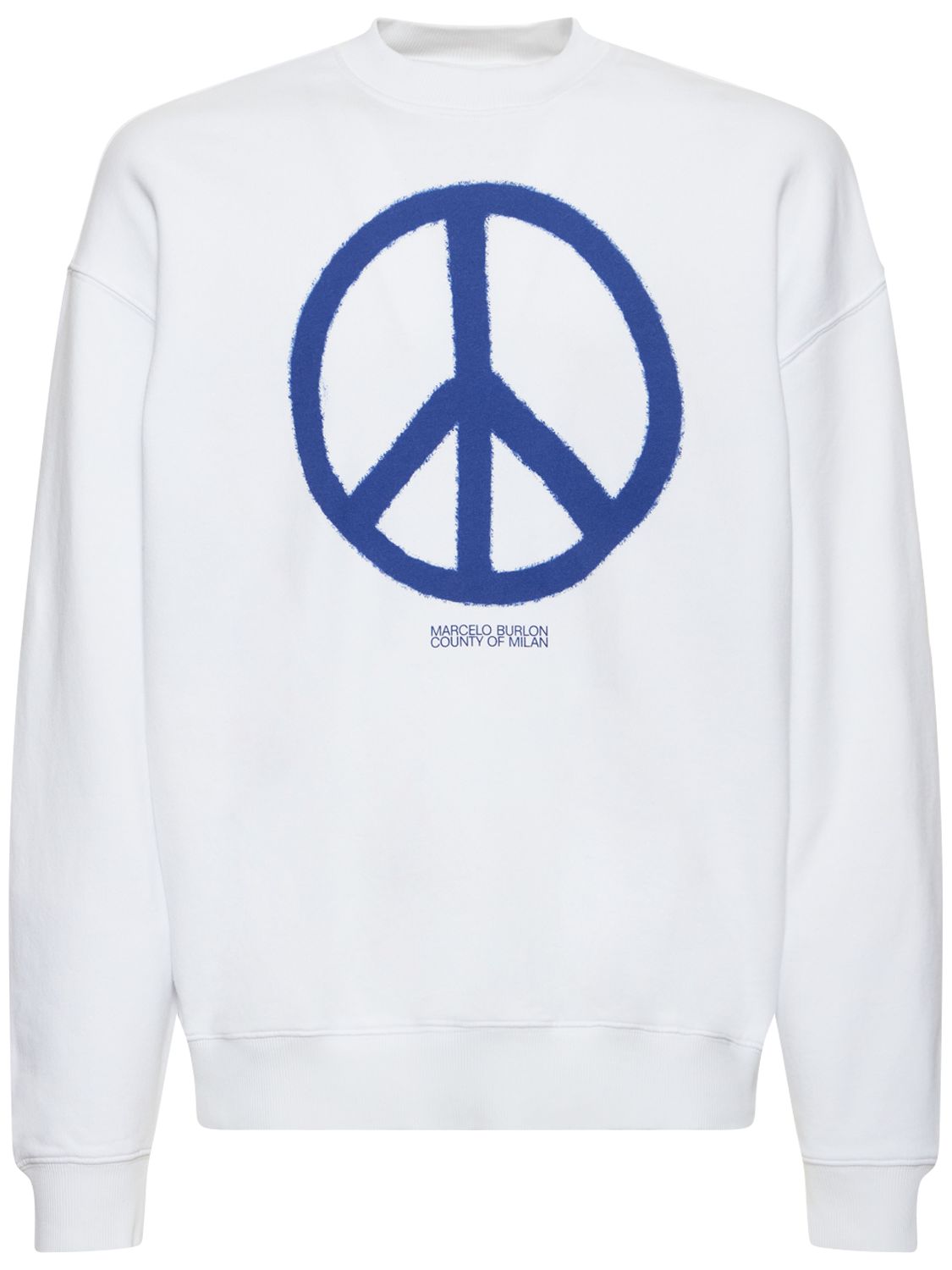 Marcelo Burlon County Of Milan Brushed County Peace Sweatshirt With Logo Print In White,blue