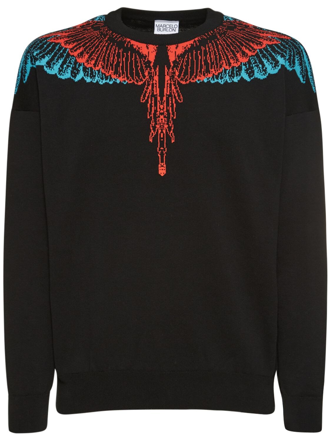 Marcelo Burlon County Of Milan Icon Wings Cotton Knit Crewneck Sweater In Black