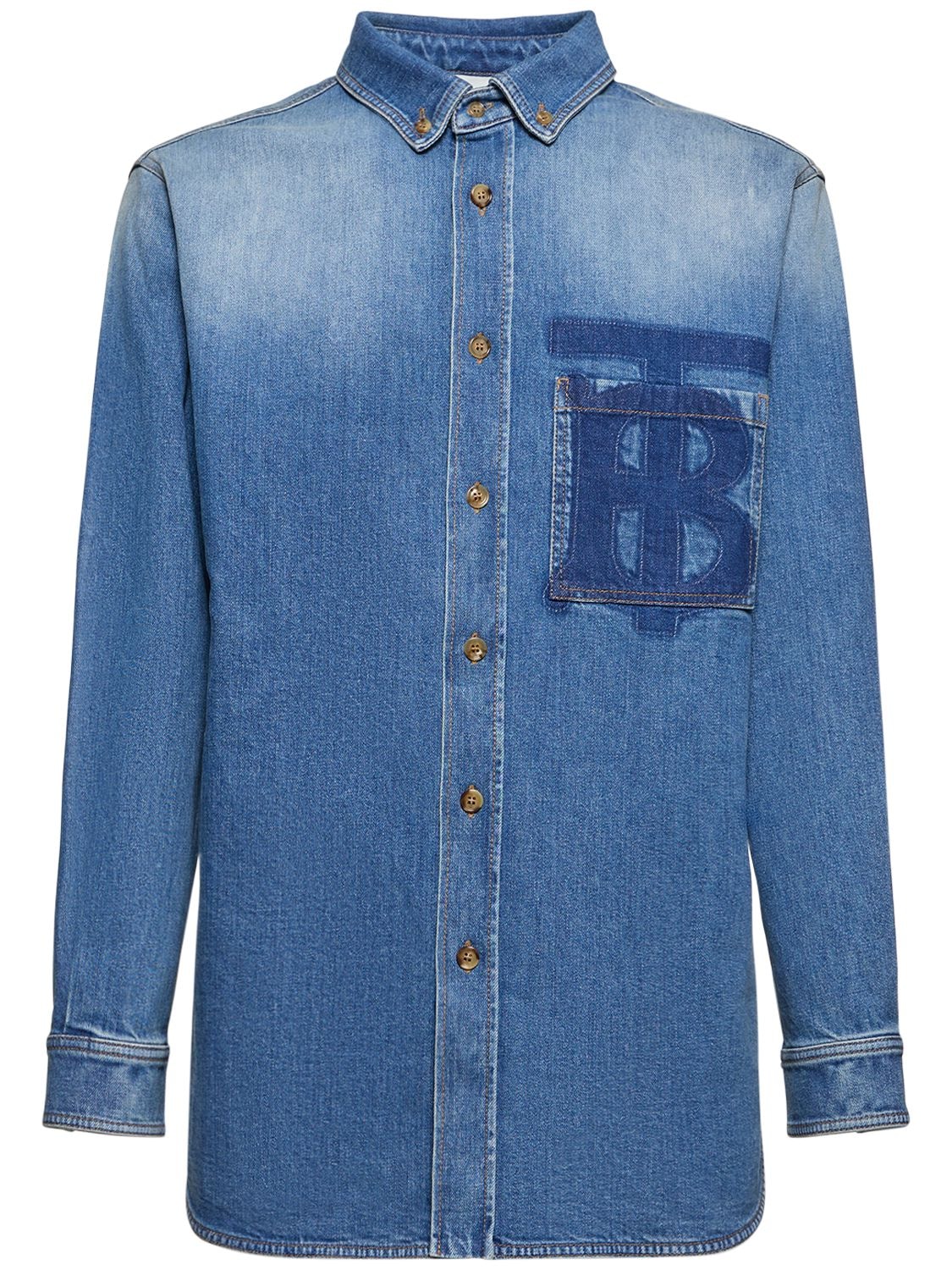 BURBERRY LOGO COTTON DENIM SHIRT