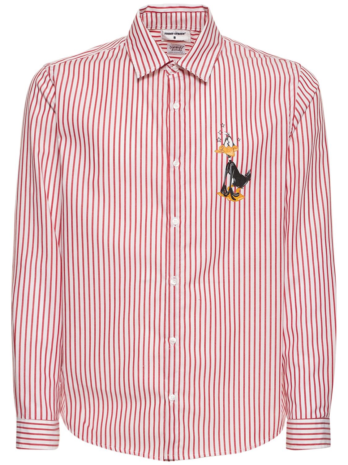 Front Street 8 Daffy Duck Printed Striped Cotton Shirt In White