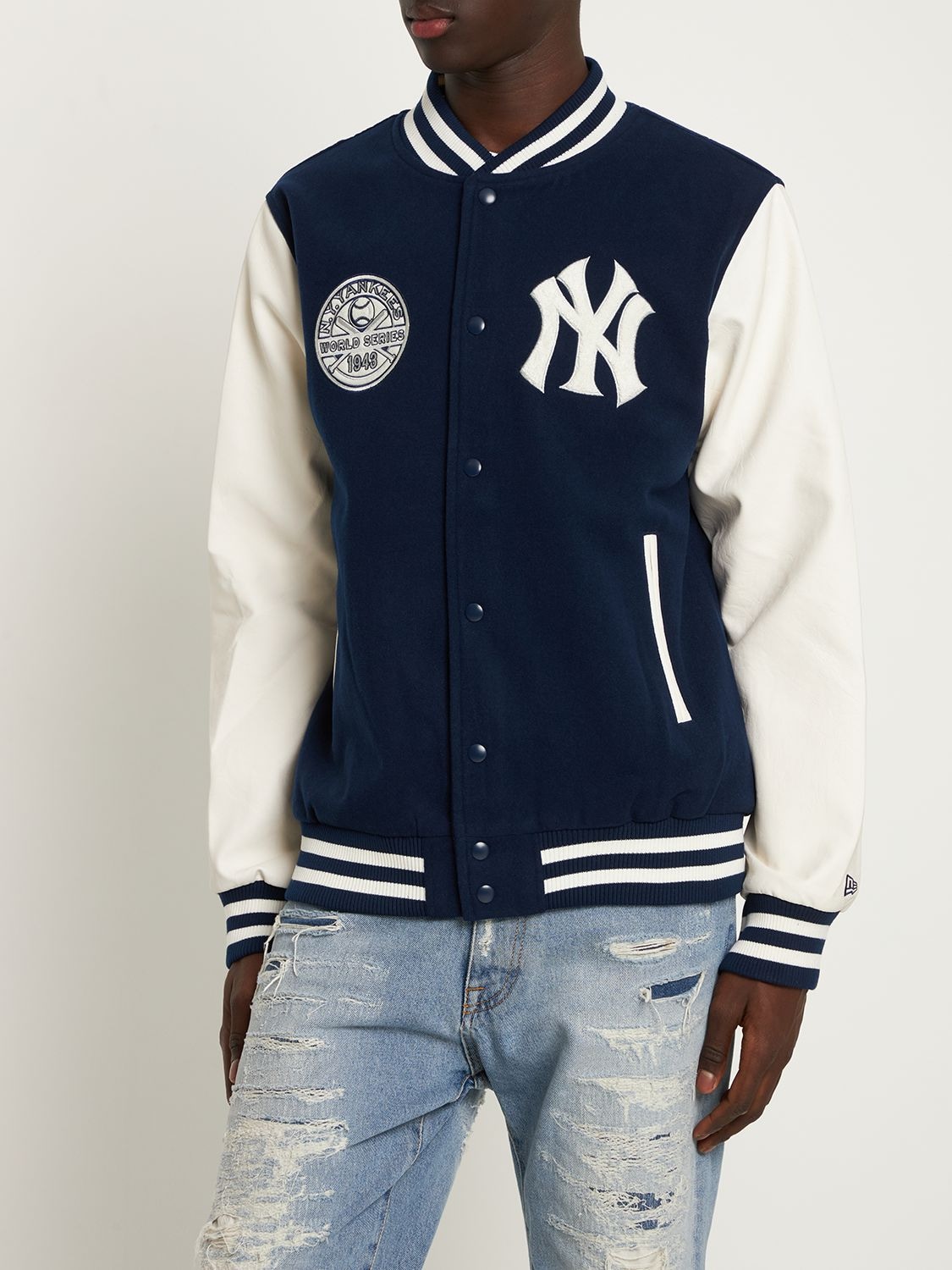 Bomber Jackets New Era New York Yankees Heritage Varsity Jacket Dark Blue/  White