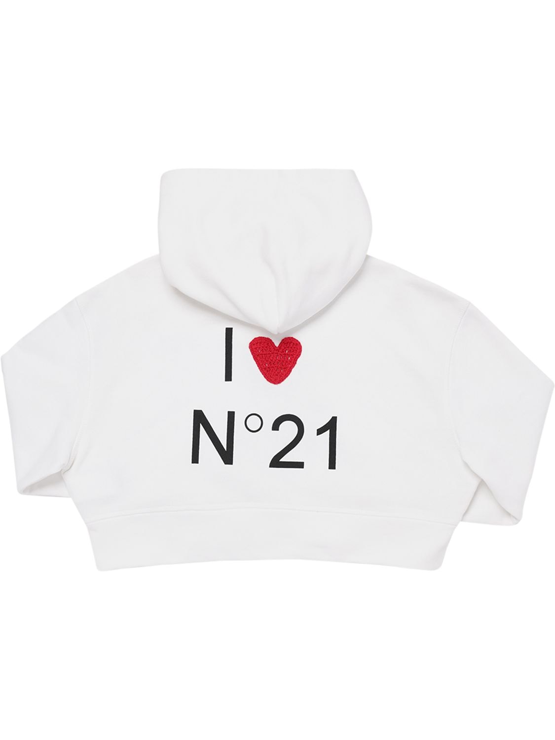 N°21 Kids' Logo印花贴片短款棉质连帽卫衣 In White