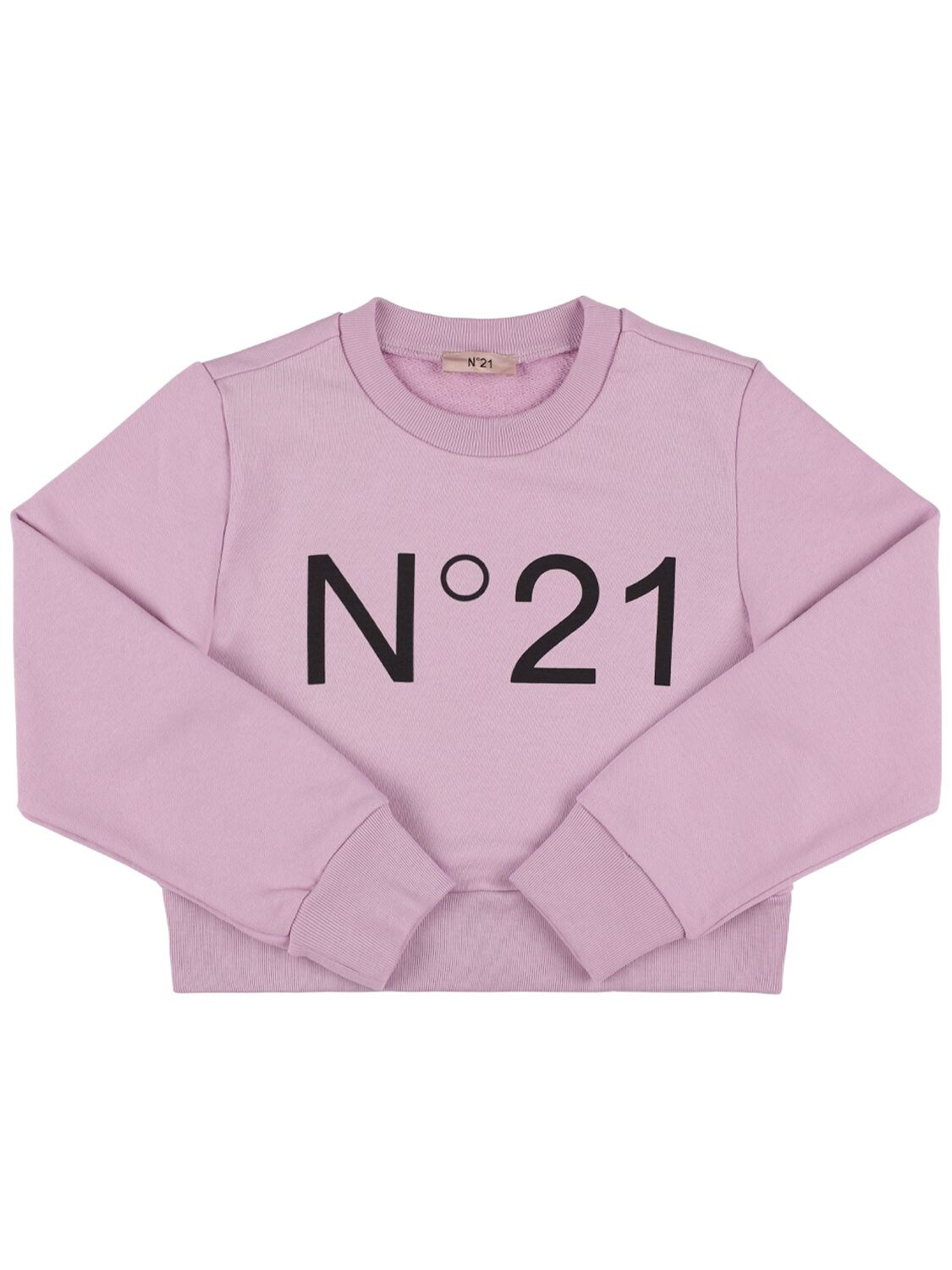 N°21 Kids' Printed Cotton Crop Sweatshirt In Pink