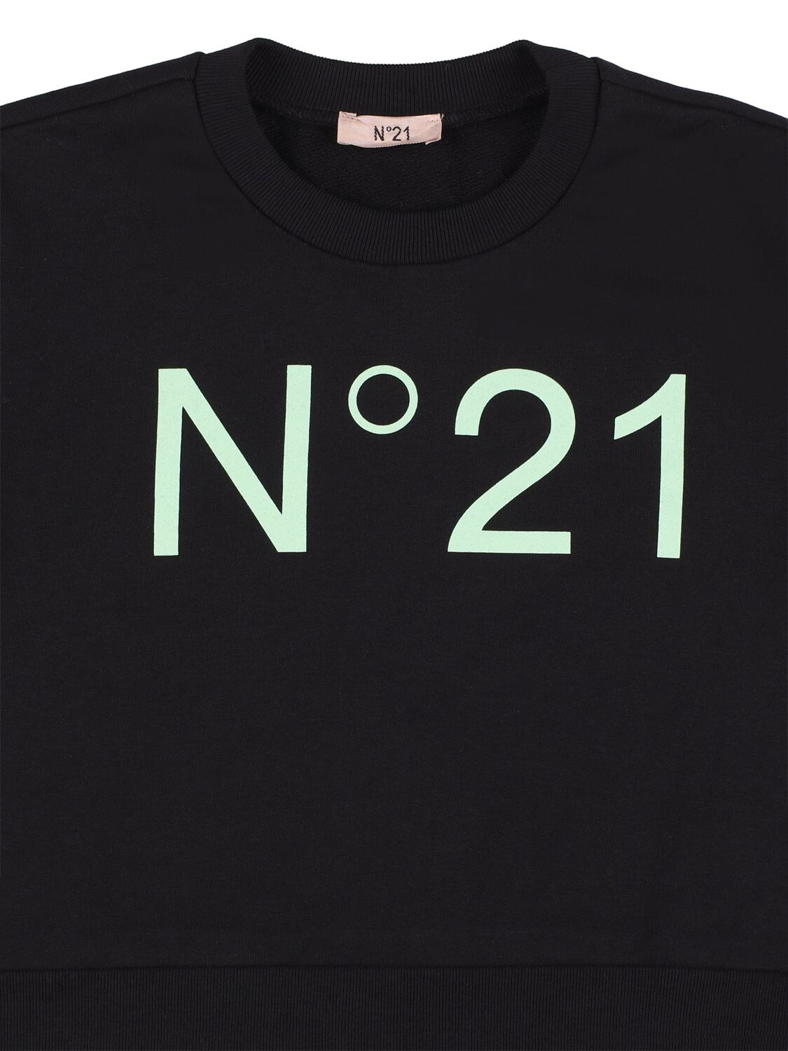 Shop N°21 Printed Cotton Crop Sweatshirt In Black