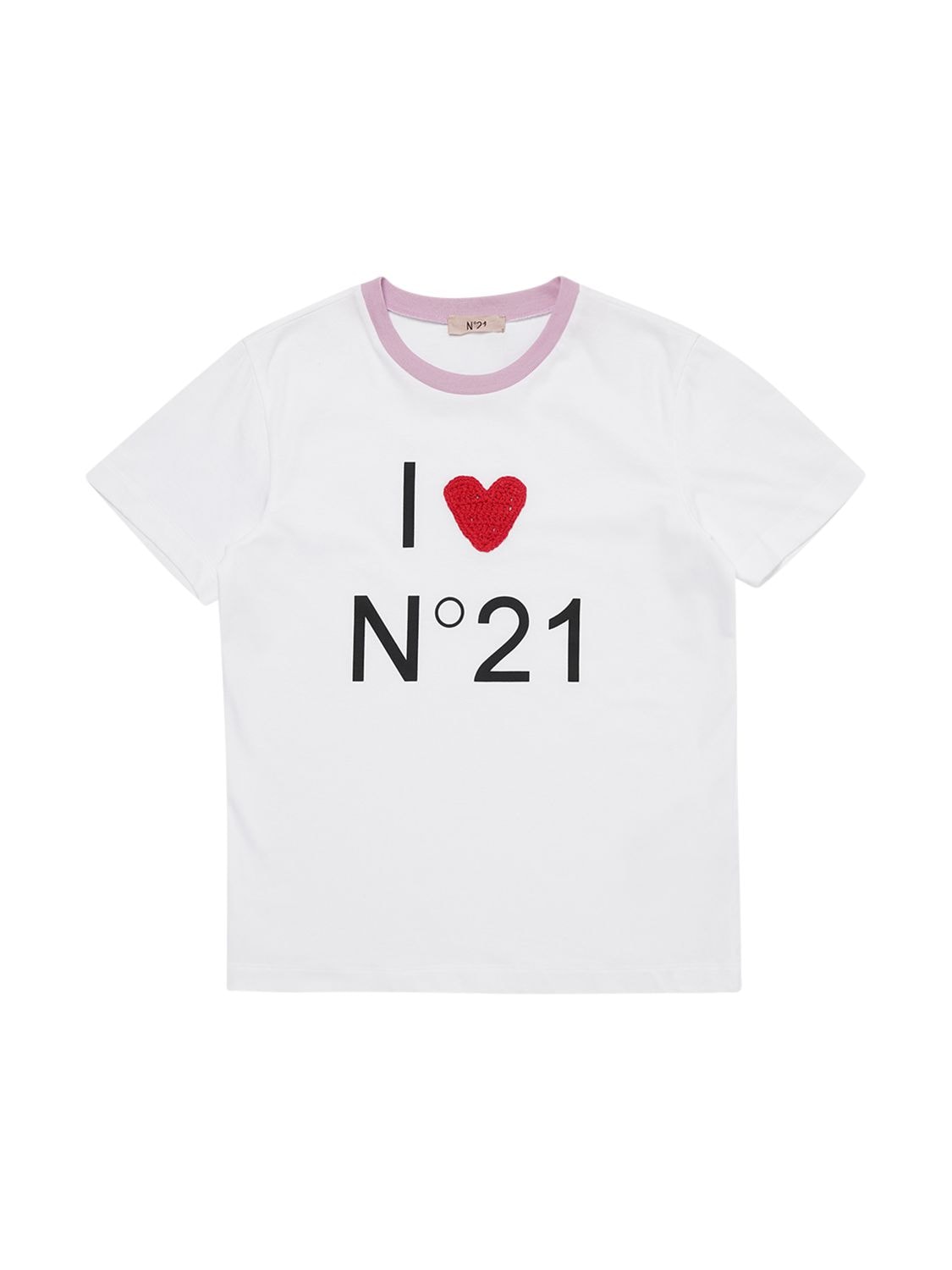 N°21 Kids' Logo印花贴片棉质平纹针织t恤 In White