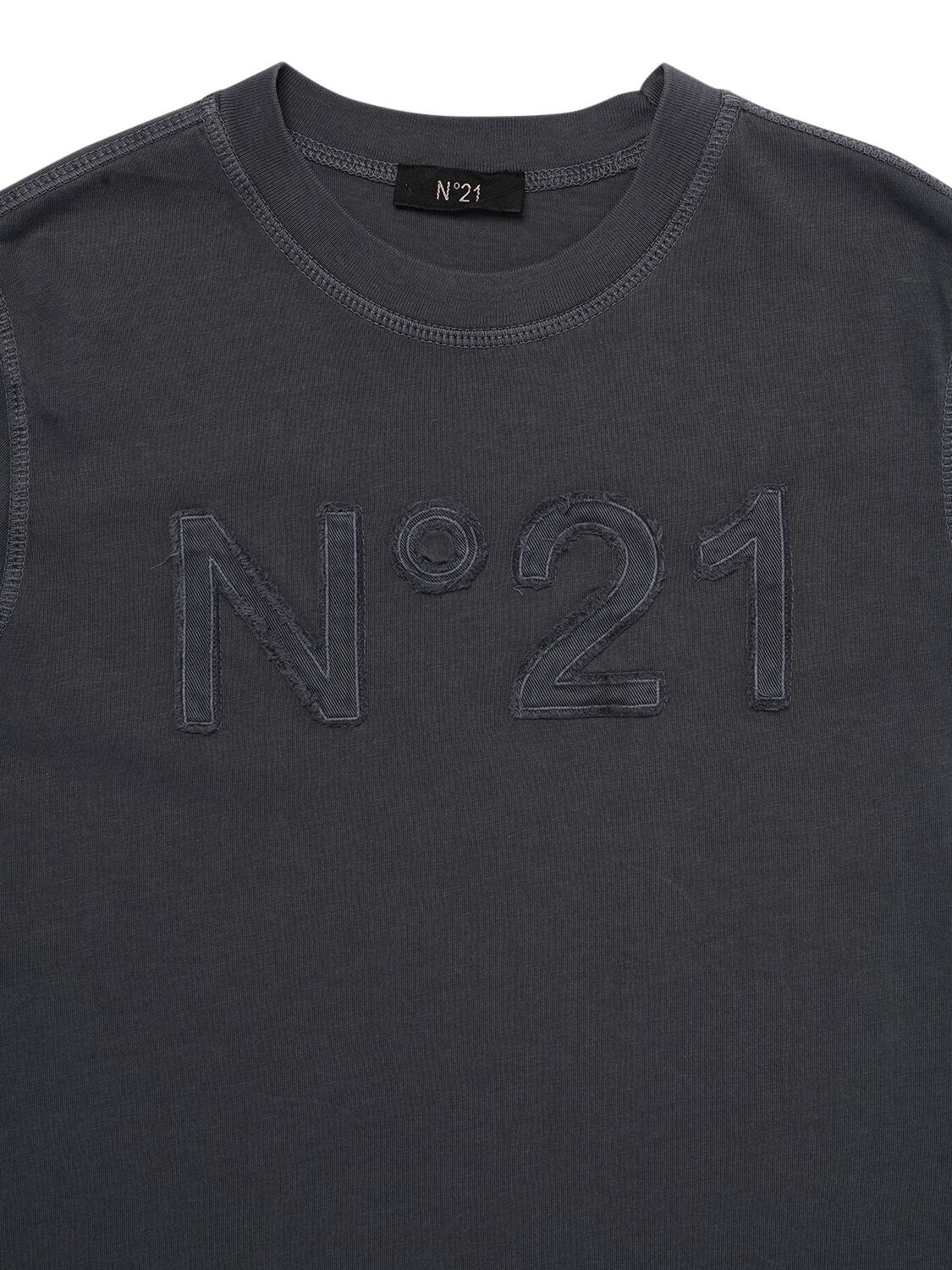 Shop N°21 Cotton Jersey T-shirt W/ Logo Patch In Dark Grey