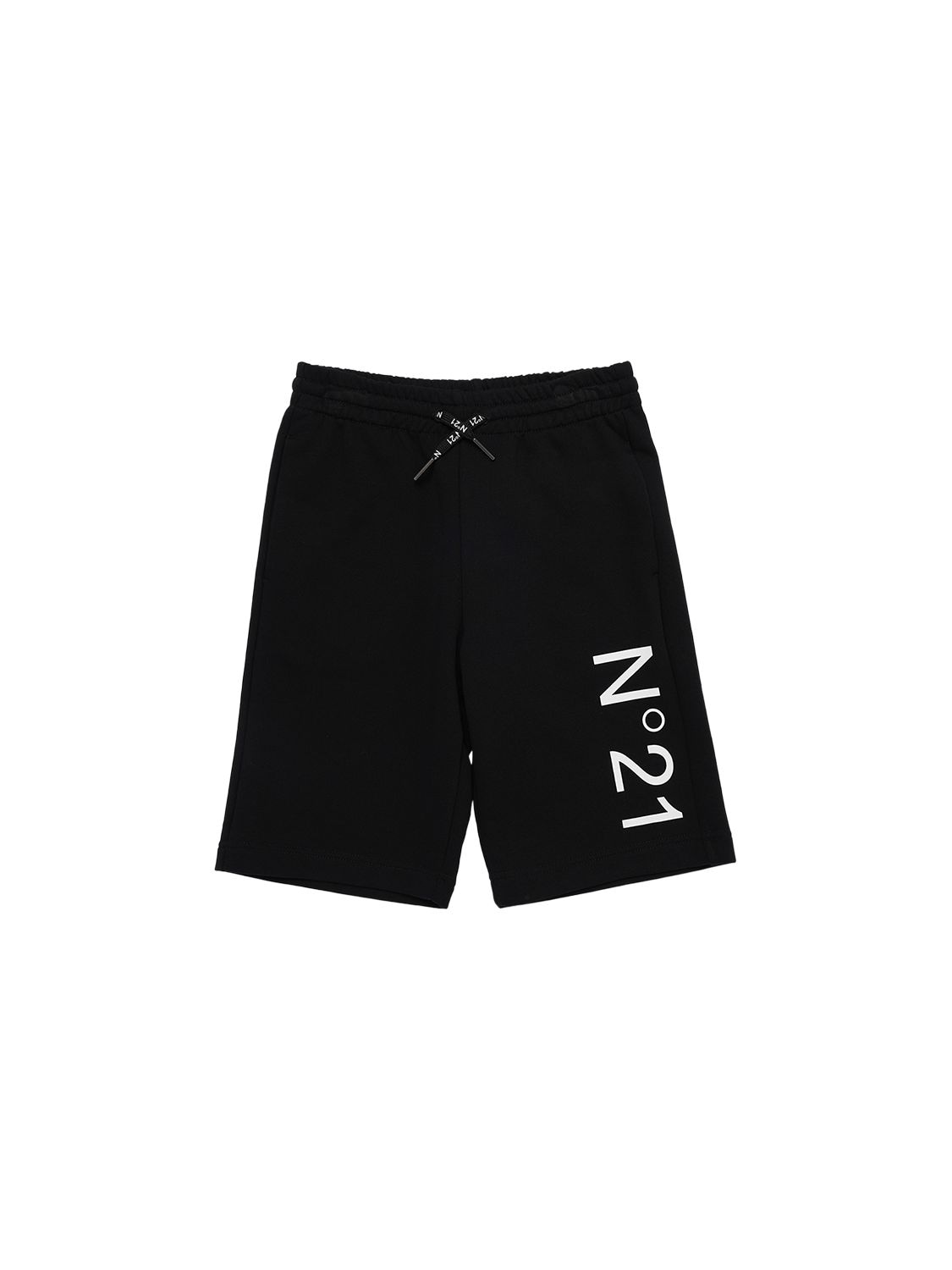 Shop N°21 Logo Printed Cotton Shorts In Black