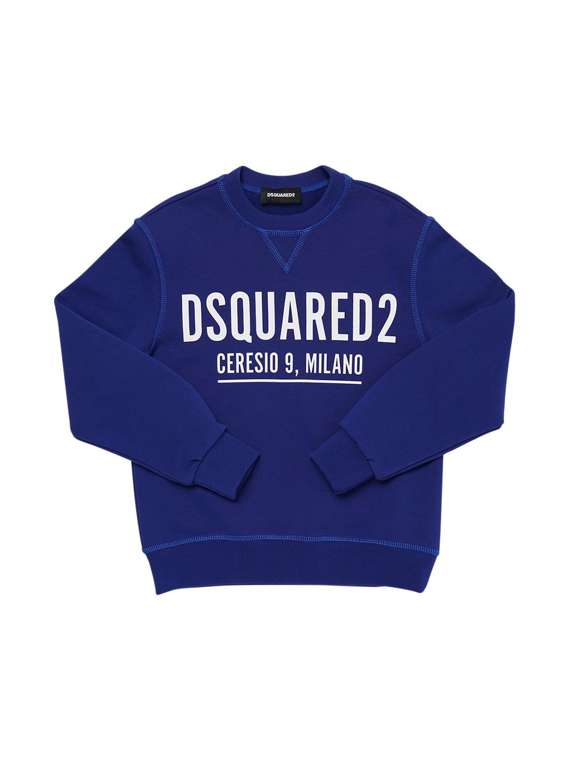 Dsquared2 Kids' Logo Print Cotton Sweatshirt In Royal Blue