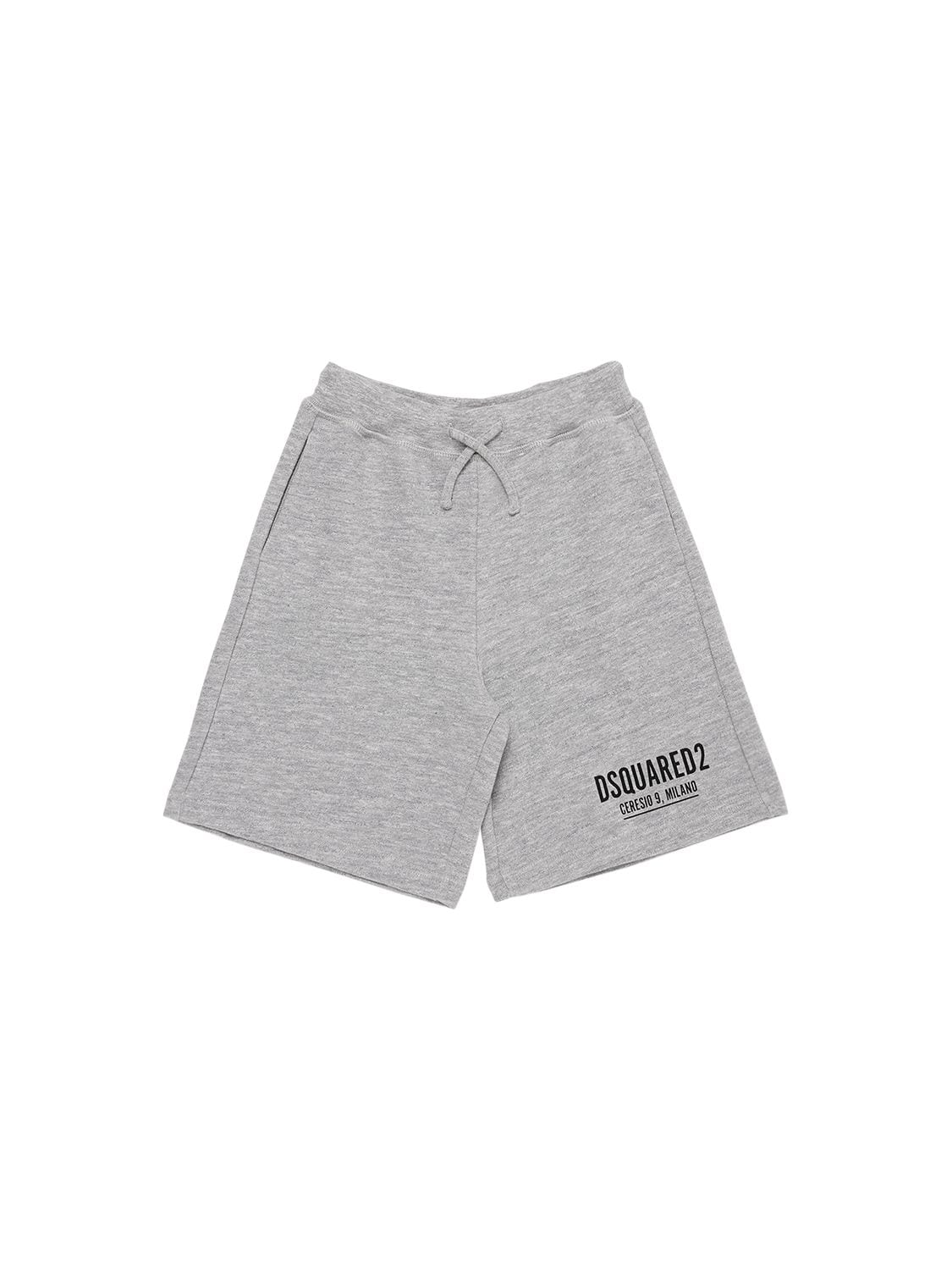 Dsquared2 Kids' Logo Print Cotton Sweat Shorts In Grey