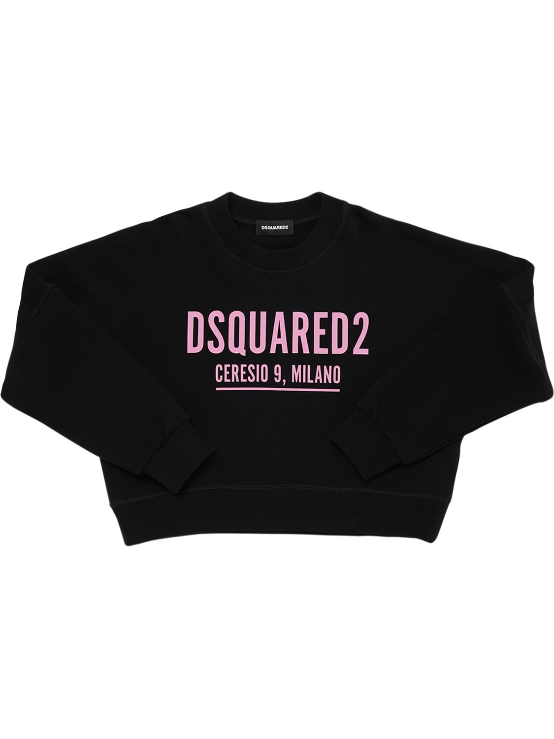 Dsquared2 Kids' Rubberized Logo Cotton Sweatshirt In Black