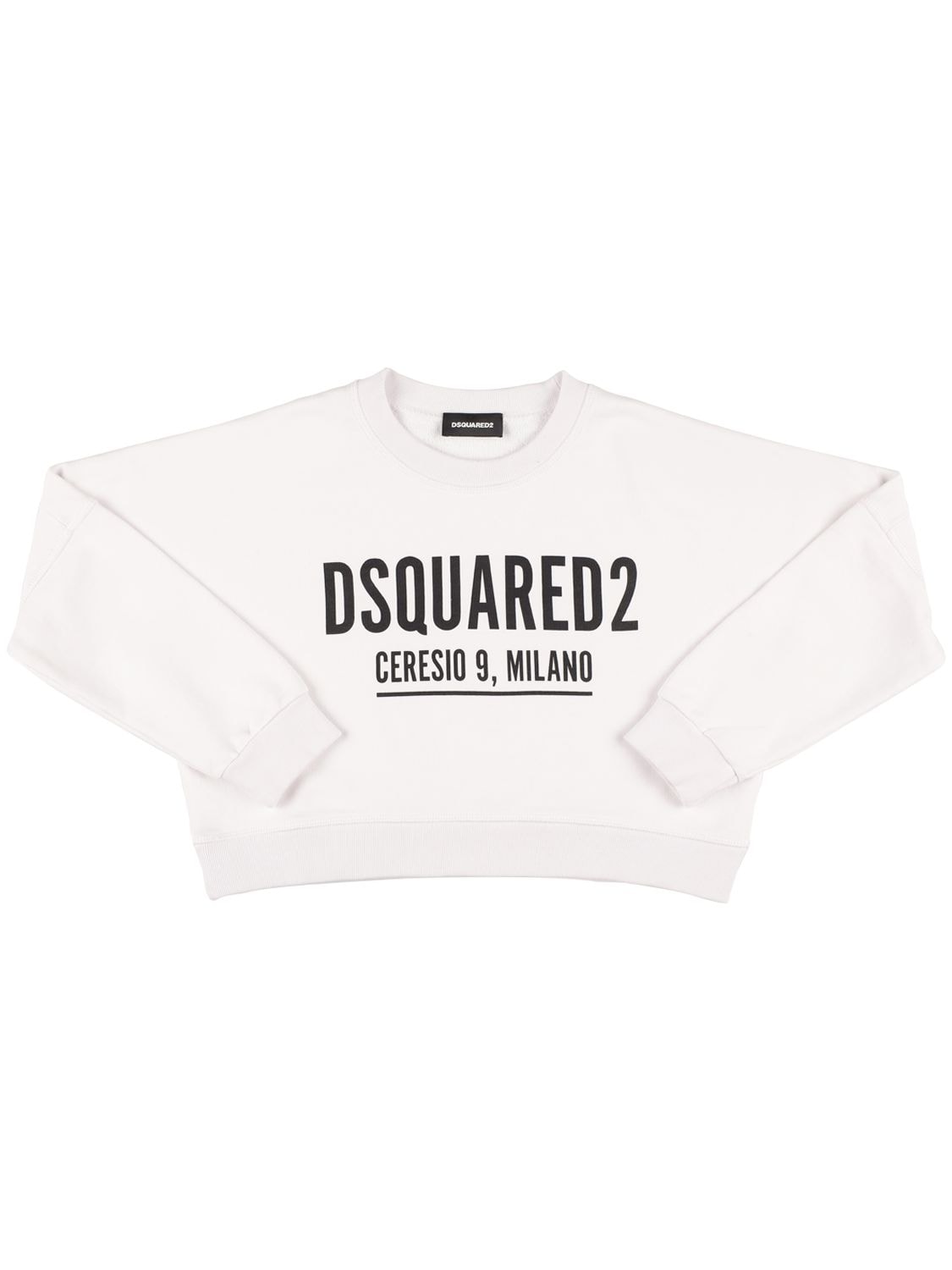 Dsquared2 Kids' Rubberized Logo Cotton Sweatshirt In White