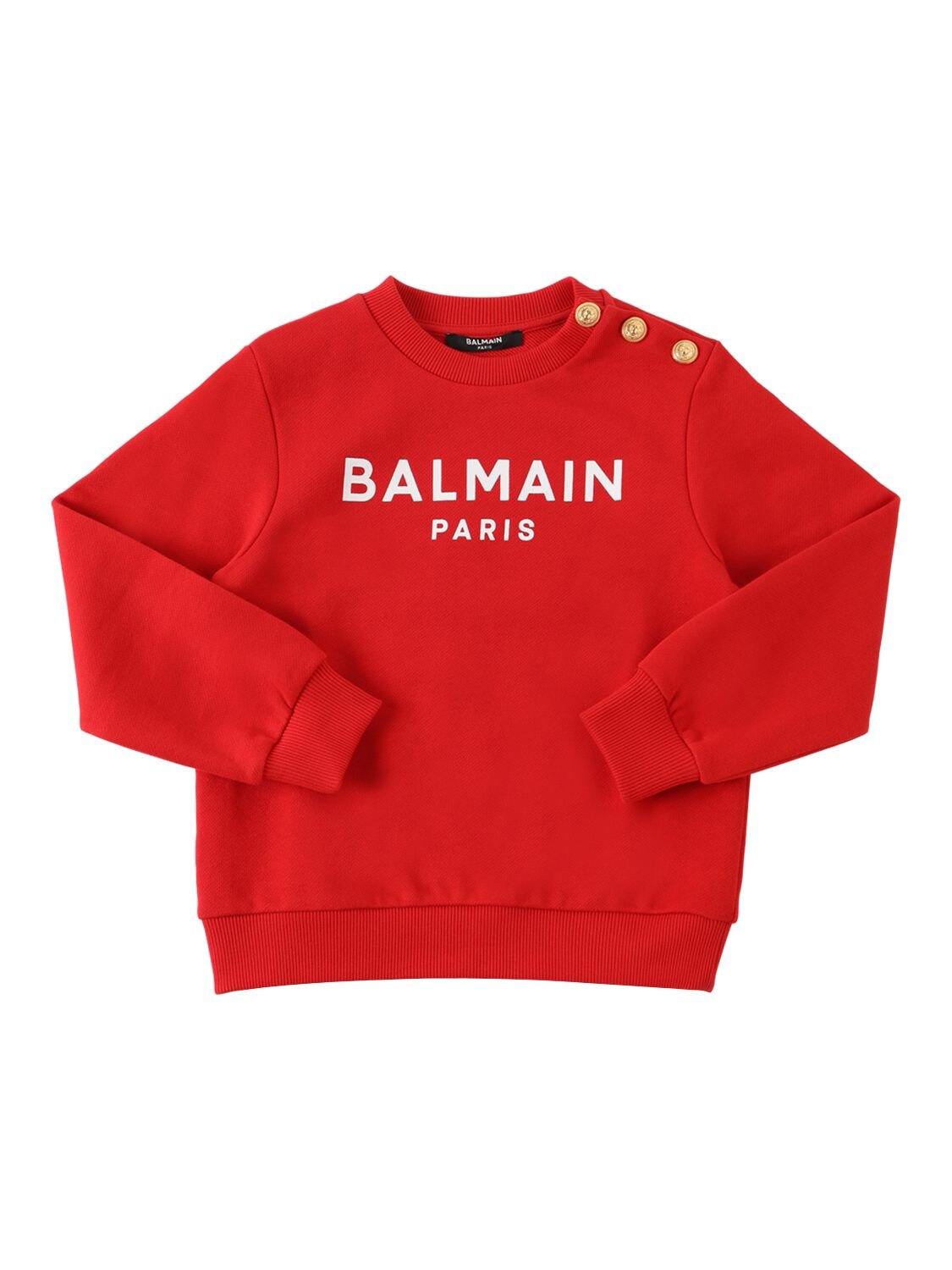 Balmain Kids' Logo Rubber Print Cotton Sweatshirt In Red