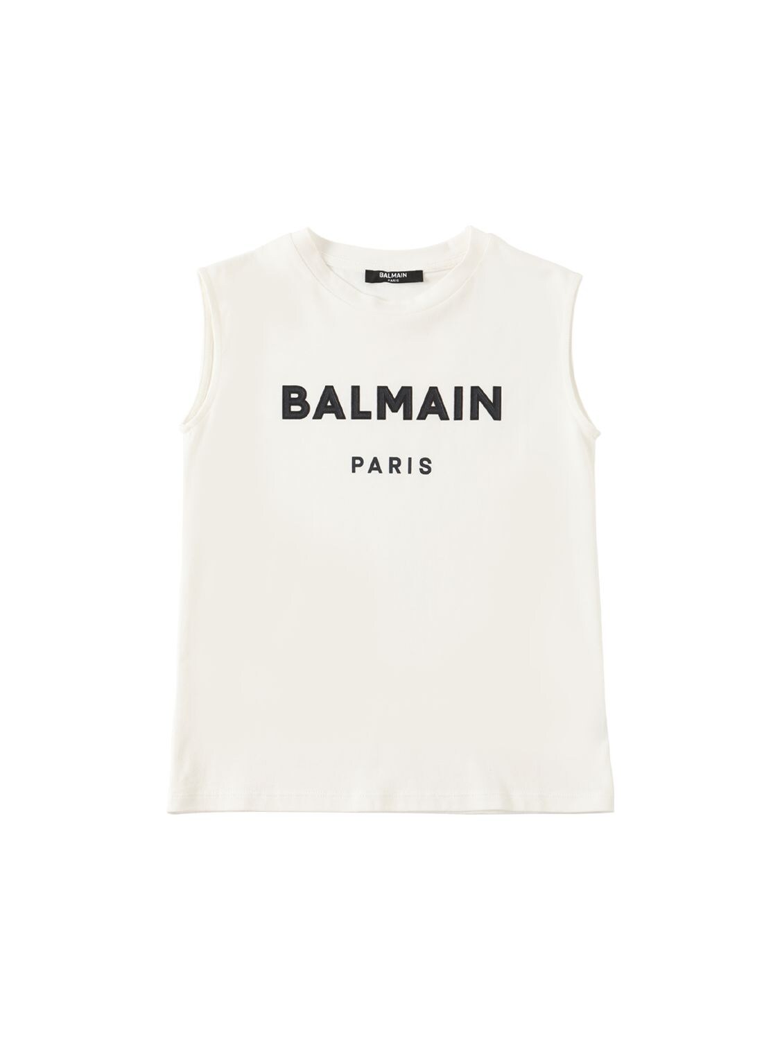 Balmain Kids' Logo Rubber Print Cotton Jersey Tank Top In Neutrals