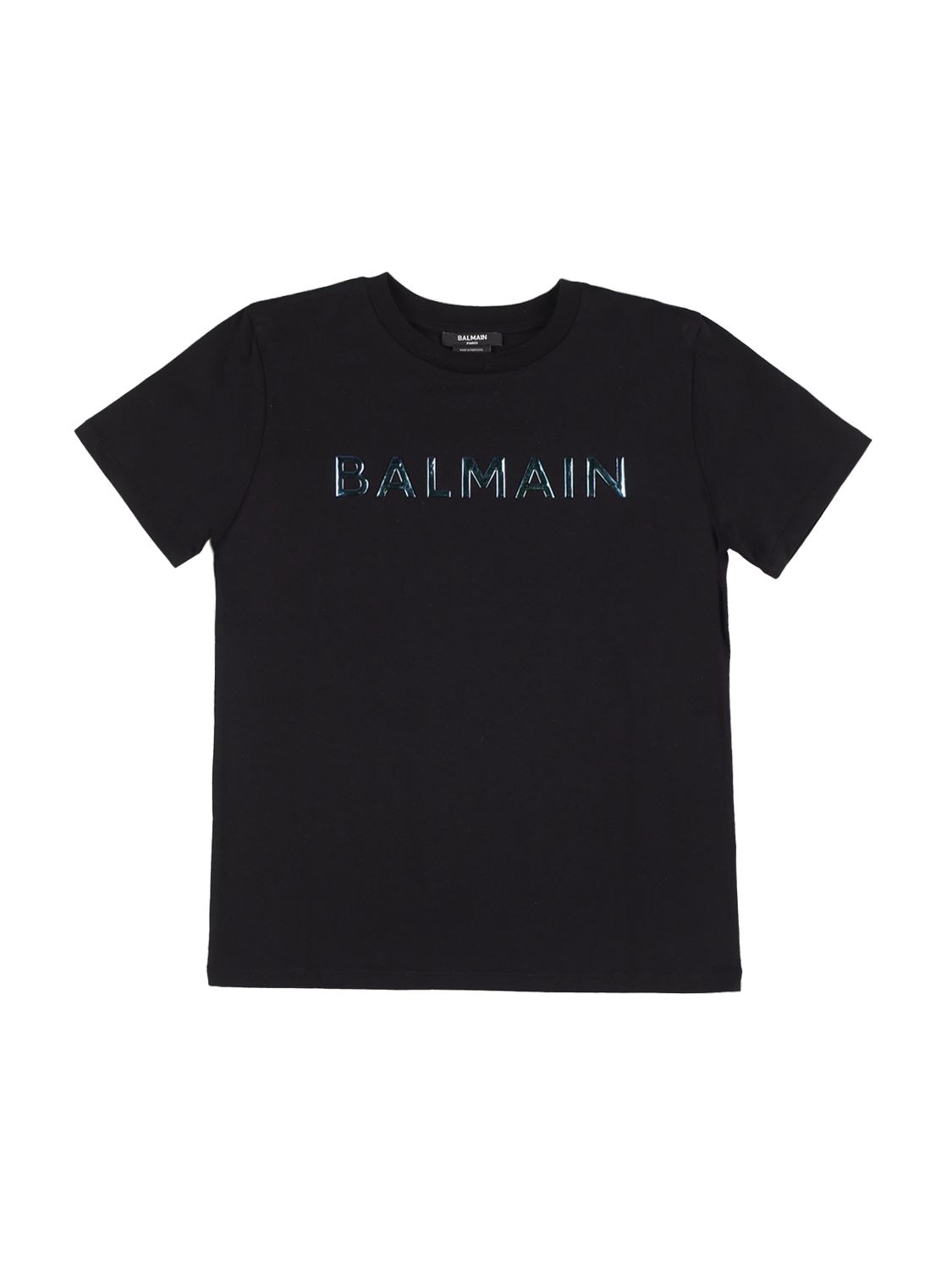 Balmain Kids' Logo有机棉平纹针织t恤 In Black