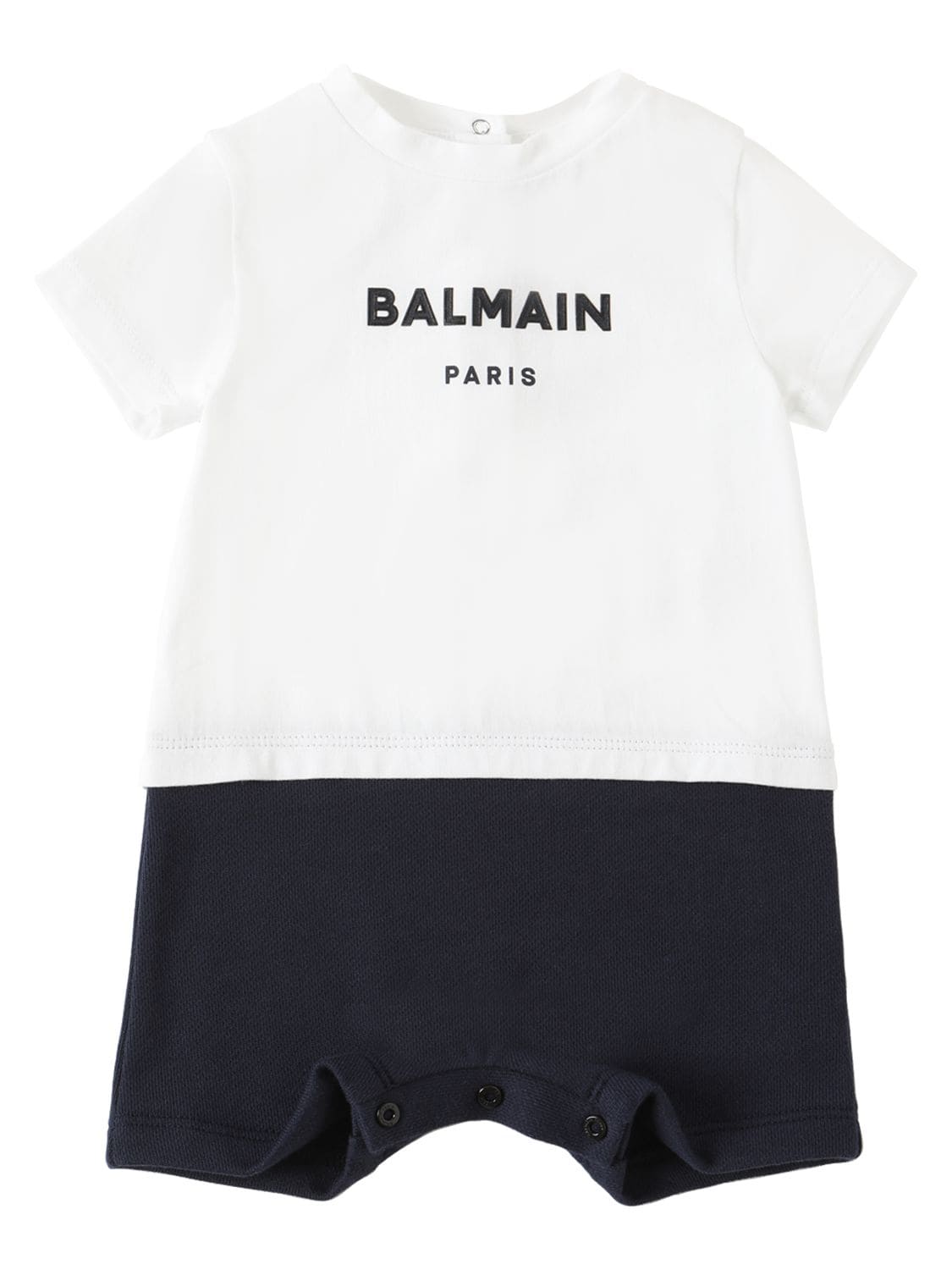Balmain Babies' Two Tone Organic Cotton & Fleece Romper In White,navy