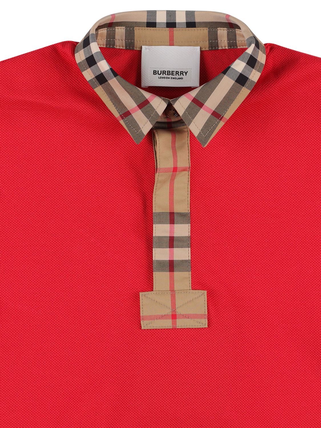 Shop Burberry Piqué Cotton Polo Shirt W/ Check Inserts In Red